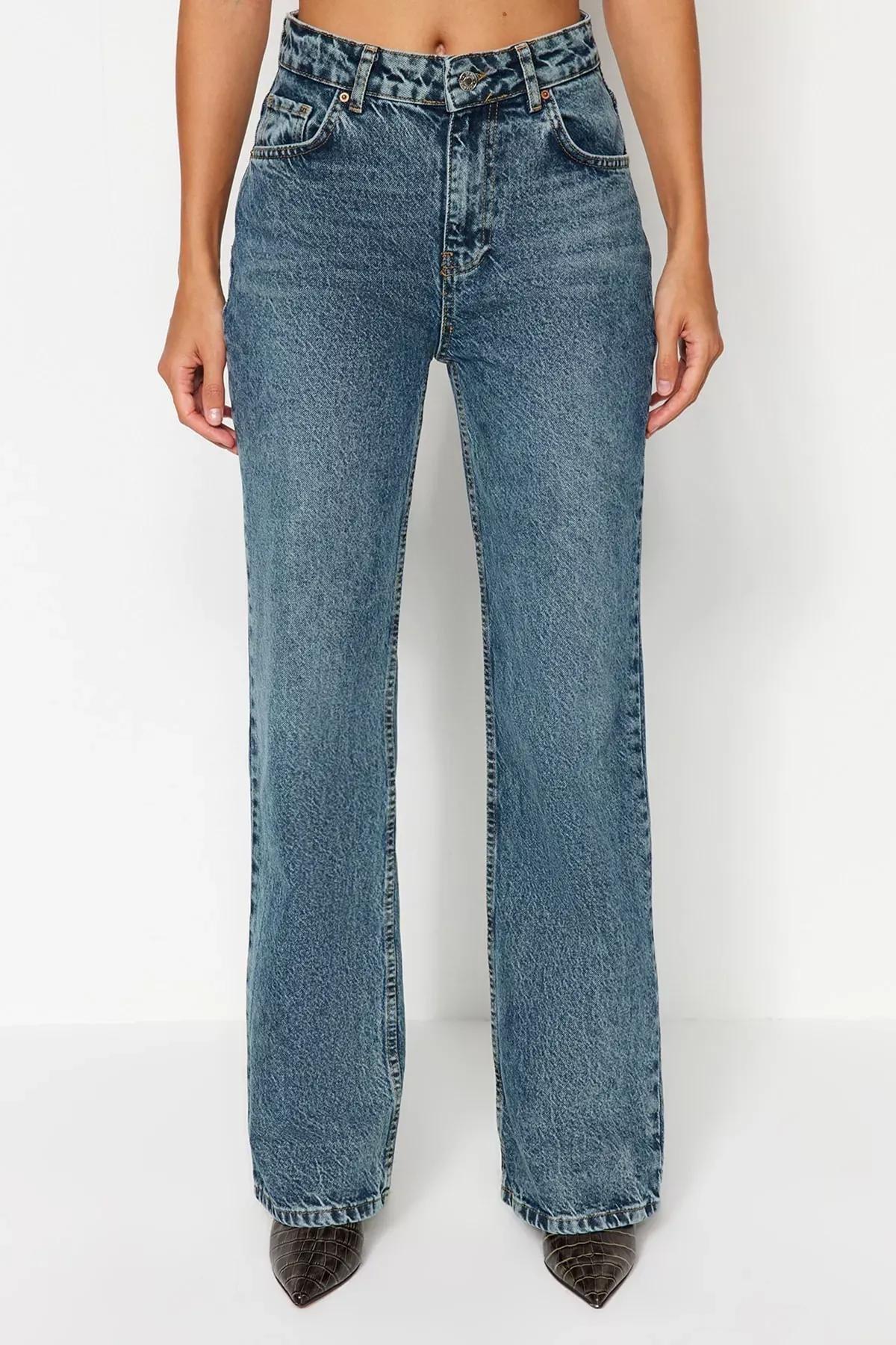 Blue Vintage High Waist Wide Leg Jeans, Blue, large image number 1