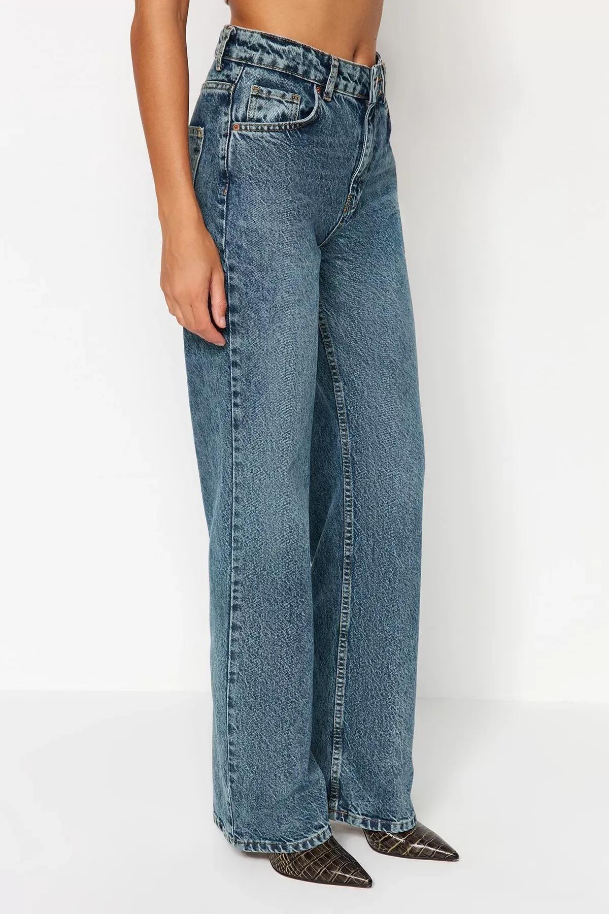 Blue Vintage High Waist Wide Leg Jeans, Blue, large image number 4