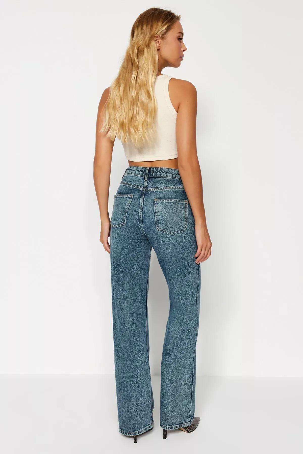 Blue Vintage High Waist Wide Leg Jeans, Blue, large image number 5