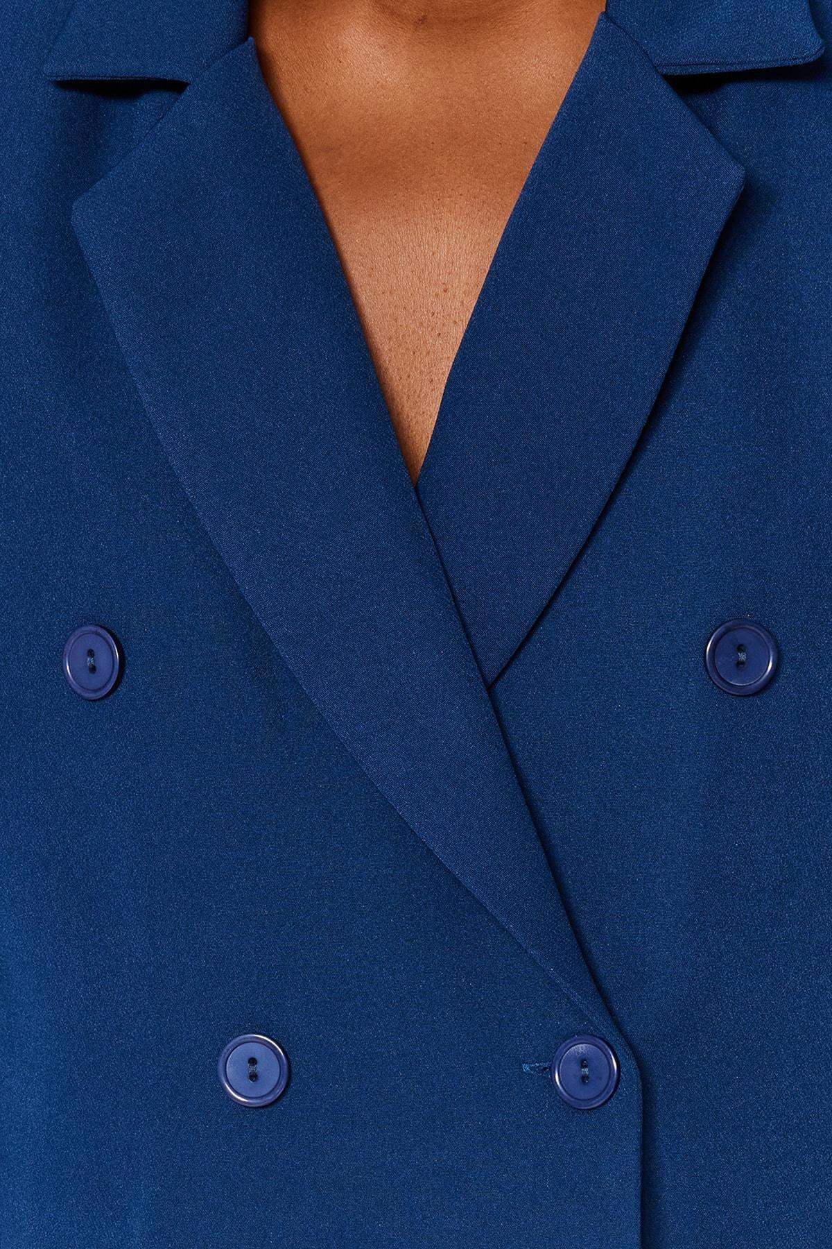 Blue Crop Woven Blazer Jacket, , large image number 3