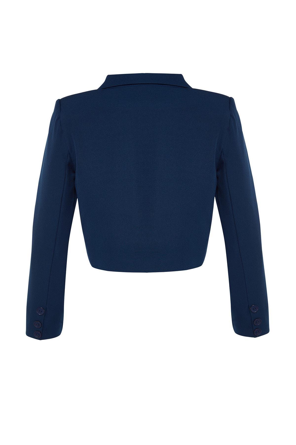 Blue Crop Woven Blazer Jacket, , large image number 7
