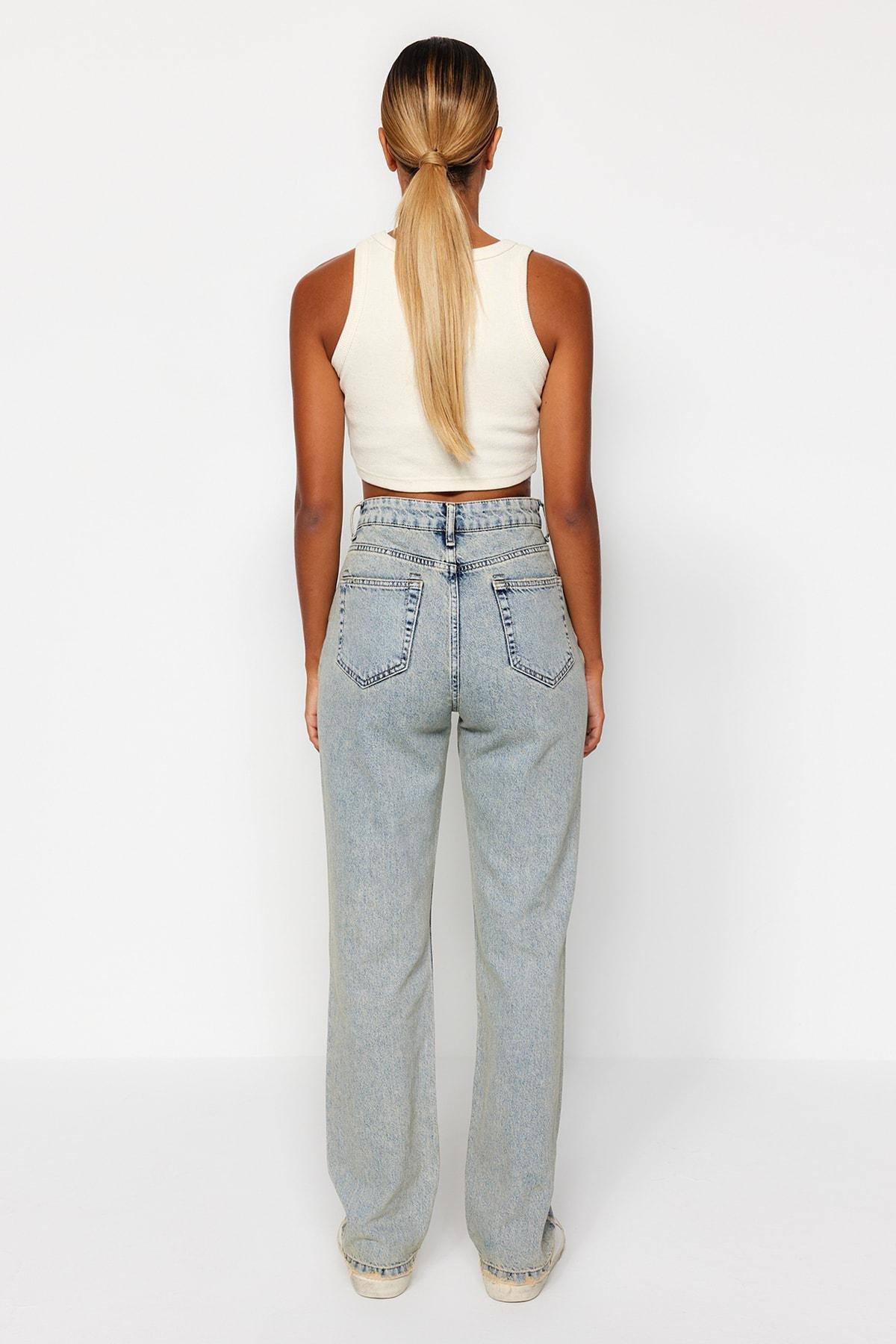 Trendyol - Blue High Waist Straight Jeans
