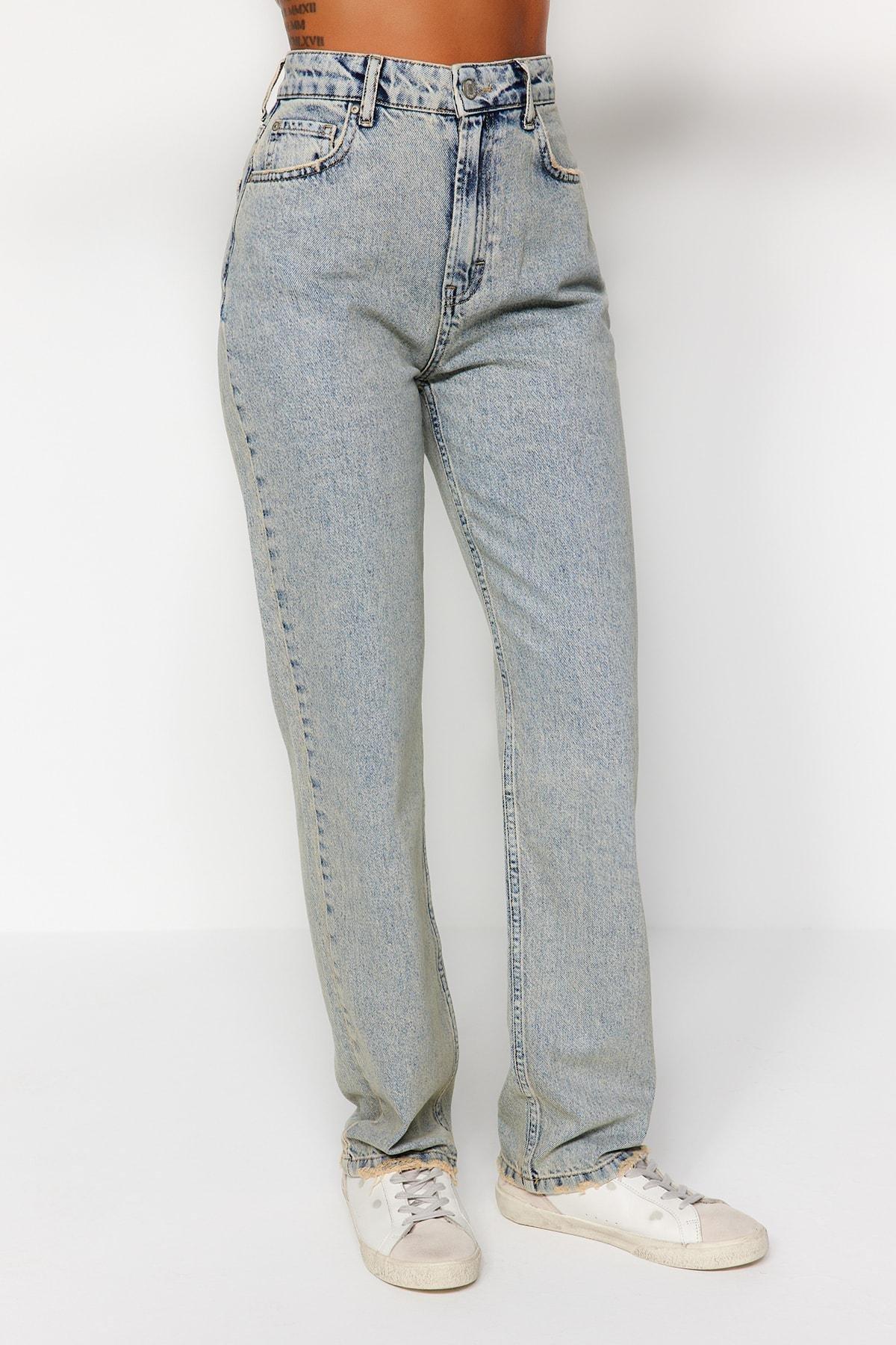 Trendyol - Blue High Waist Straight Jeans
