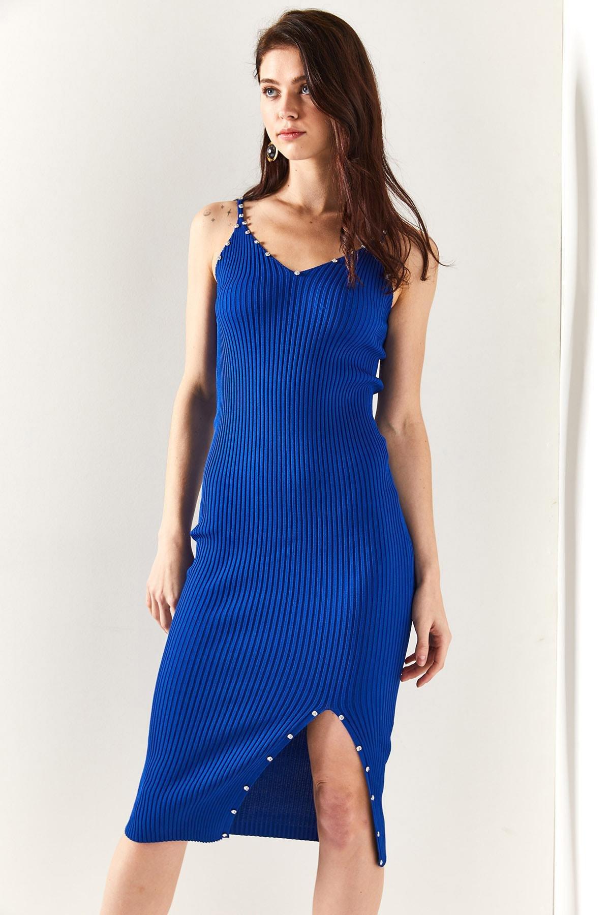 Navy Wrapover Dress, Sax Blue, large image number 2