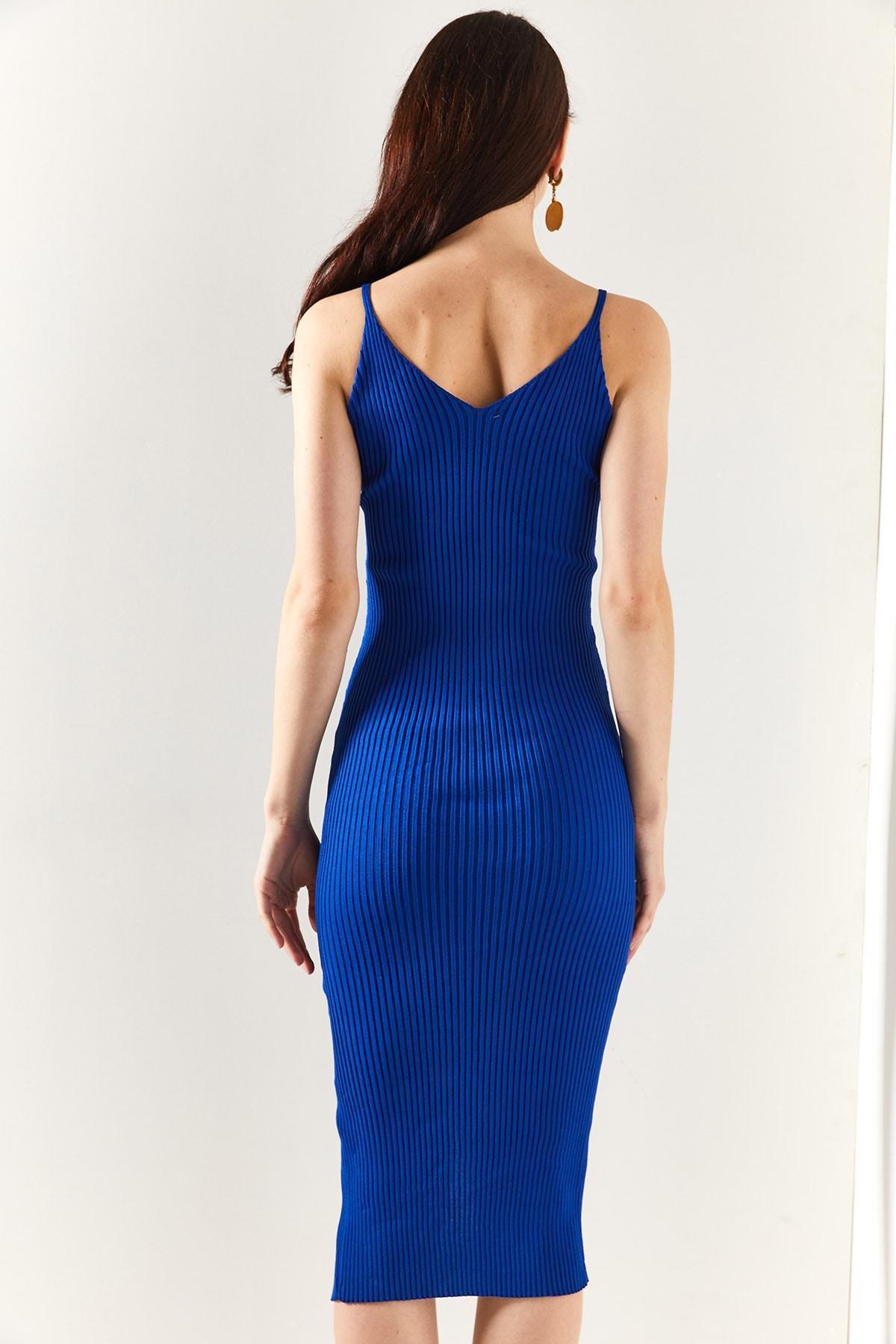 Navy Wrapover Dress, Sax Blue, large image number 3