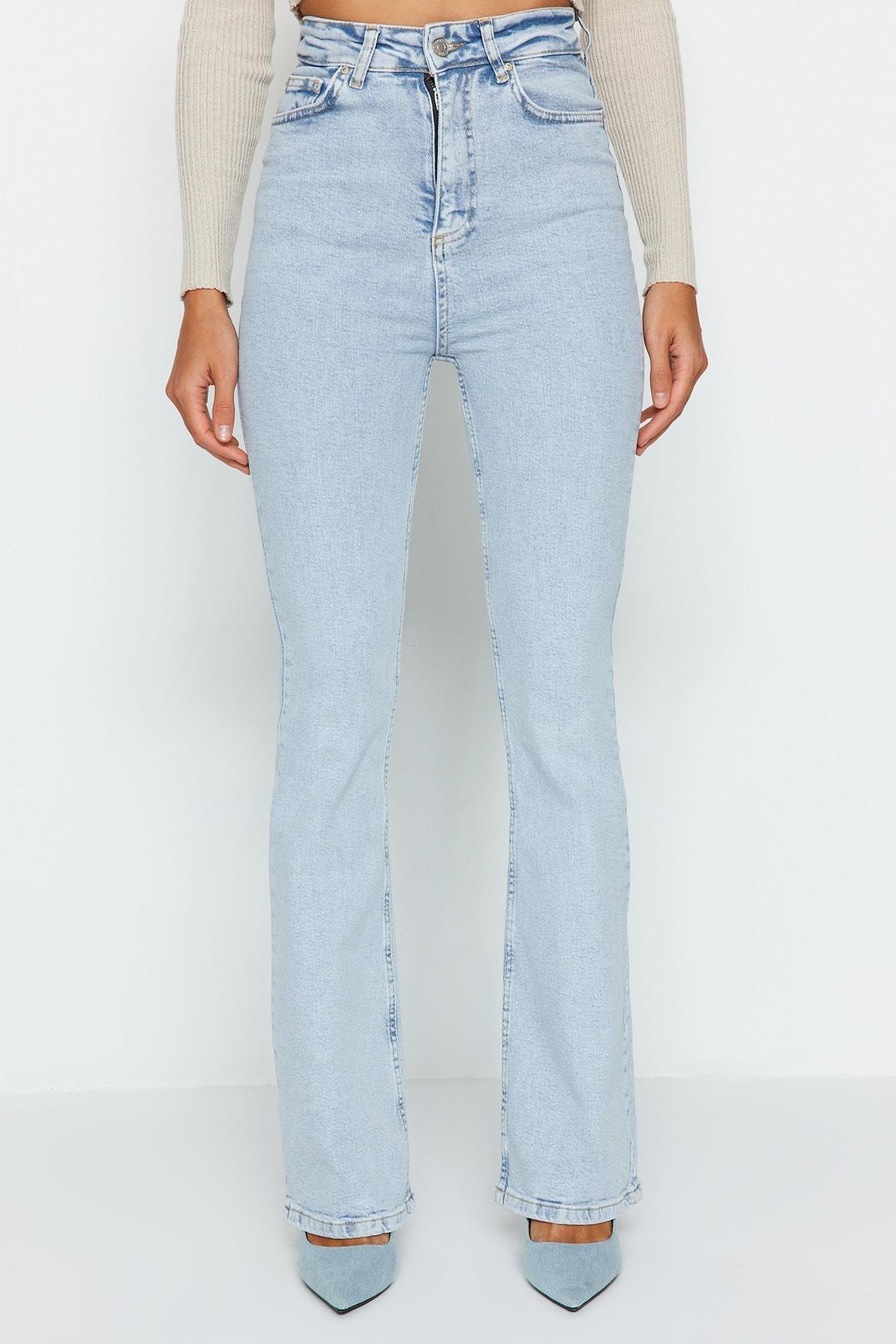 Blue High Waist Flare Jeans, , large image number 2