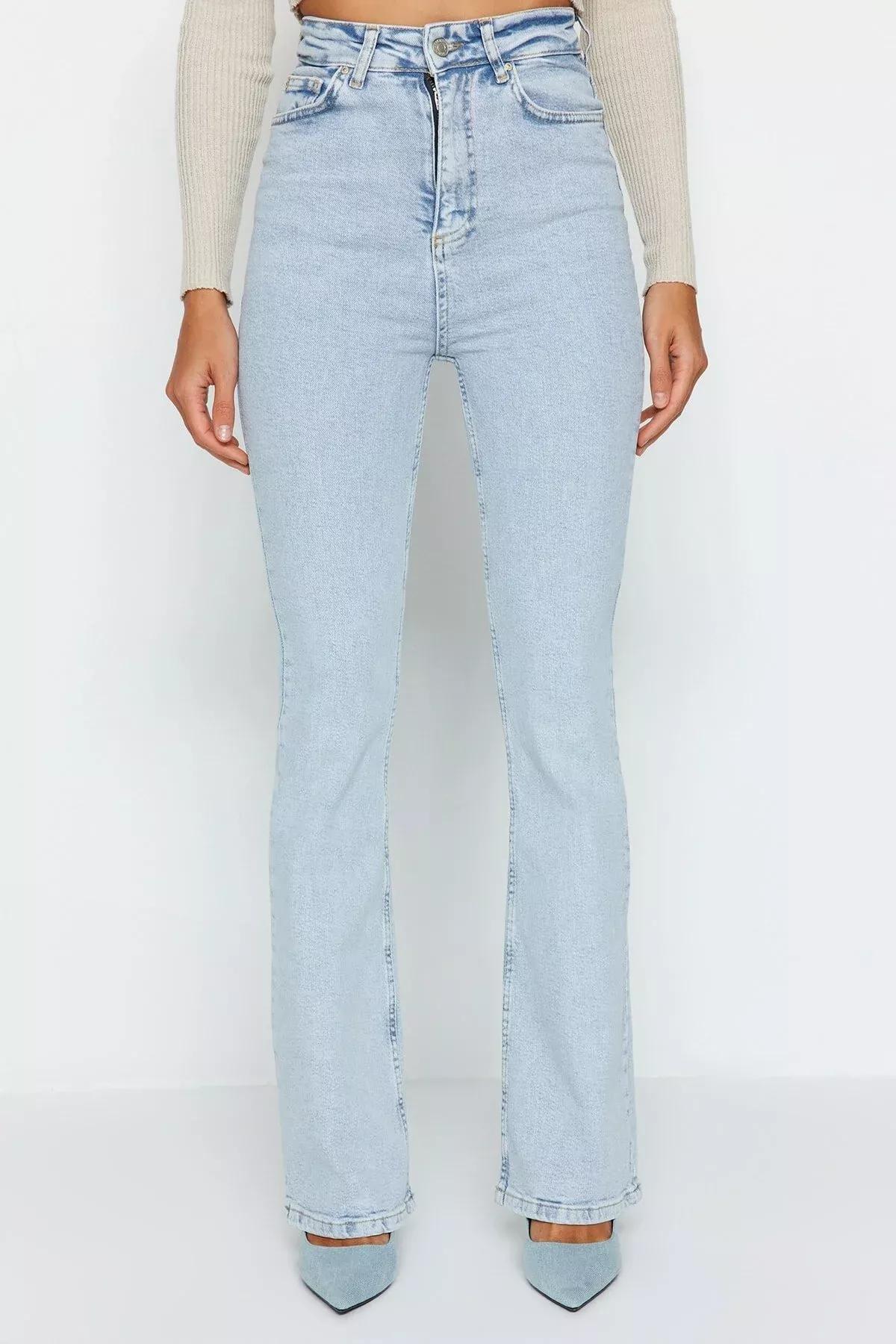 جينز واسع من الأسفل بخصر مرتفع، أزرق, LIGHT BLUE, large image number 2