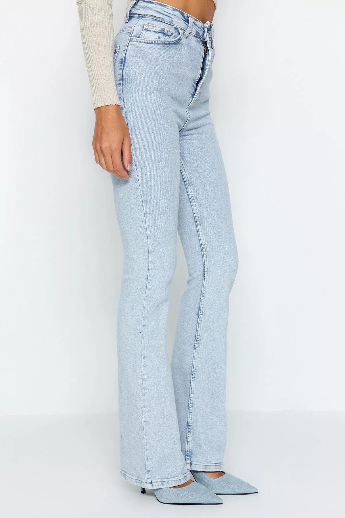 جينز واسع من الأسفل بخصر مرتفع، أزرق, LIGHT BLUE, large image number 3