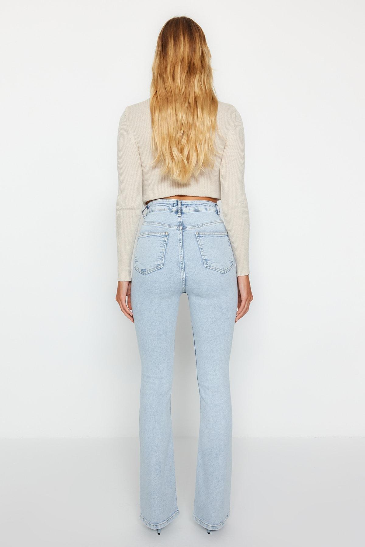 Blue High Waist Flare Jeans, , large image number 5