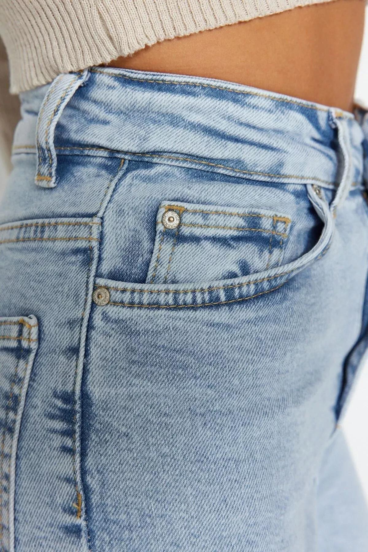 جينز واسع من الأسفل بخصر مرتفع، أزرق, LIGHT BLUE, large image number 5