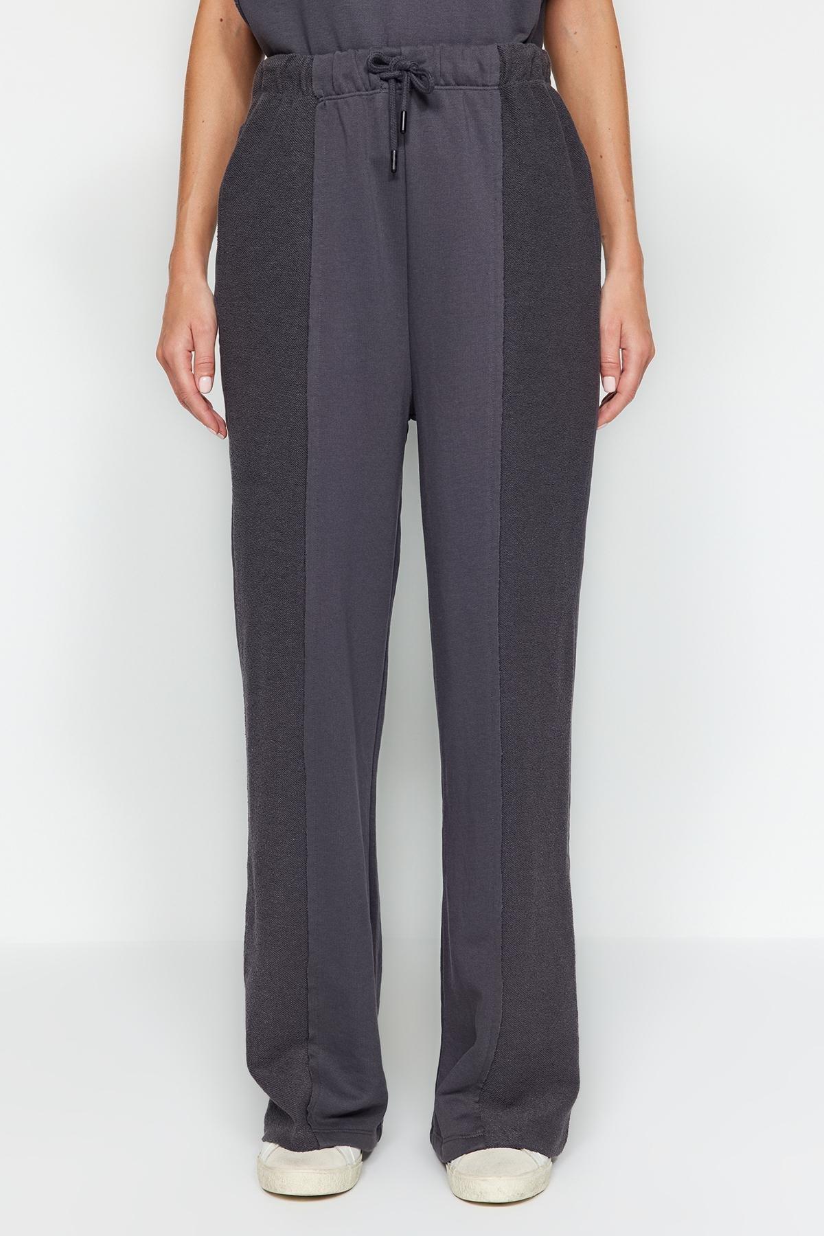 Grey High Waist Thick Knitted Sweatpants, , large image number 0