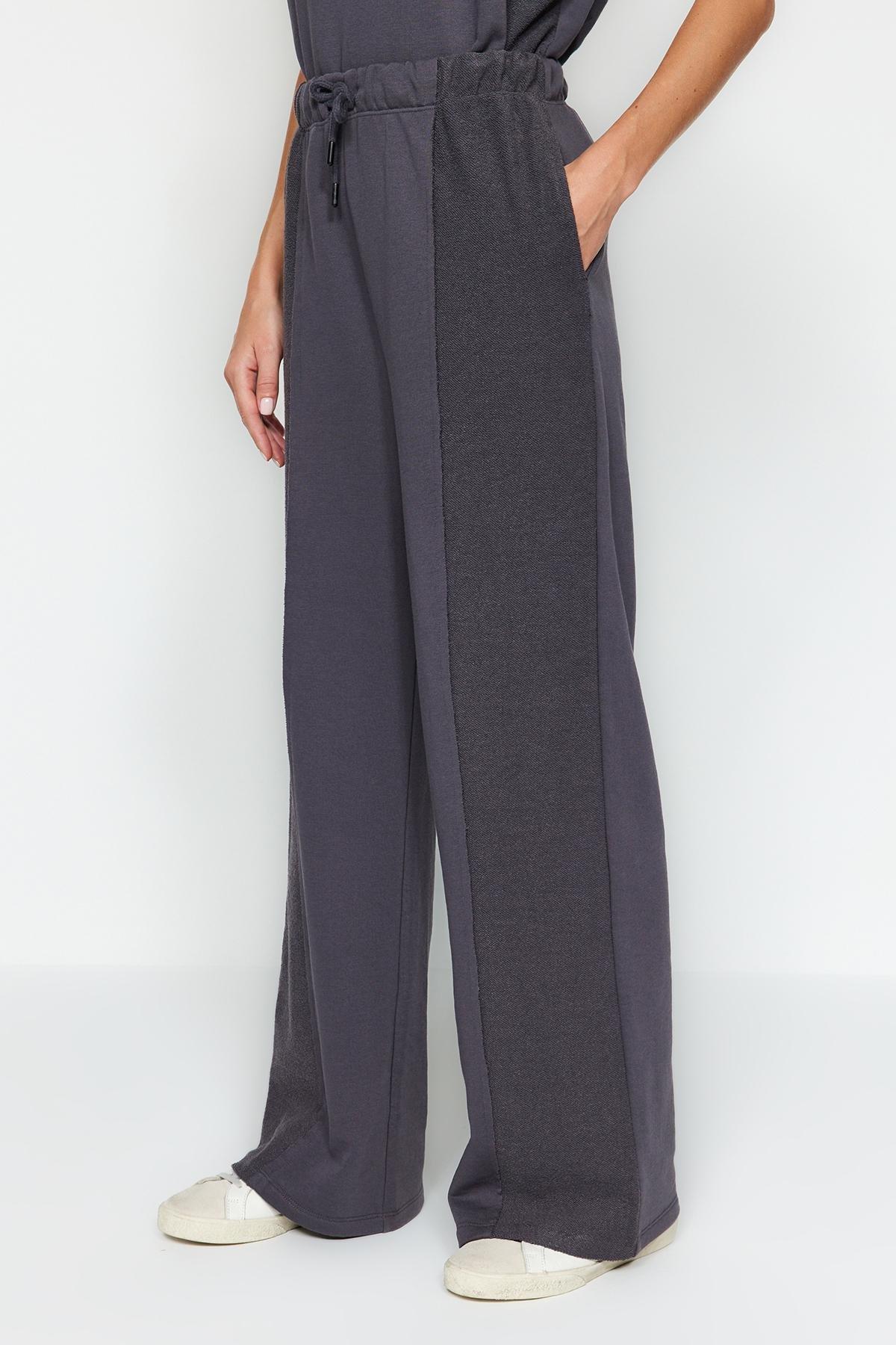 Grey High Waist Thick Knitted Sweatpants, , large image number 3