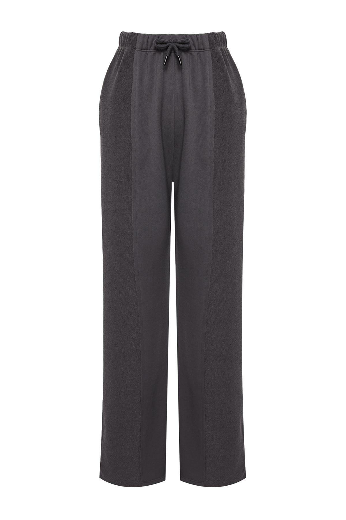 Grey High Waist Thick Knitted Sweatpants, , large image number 6