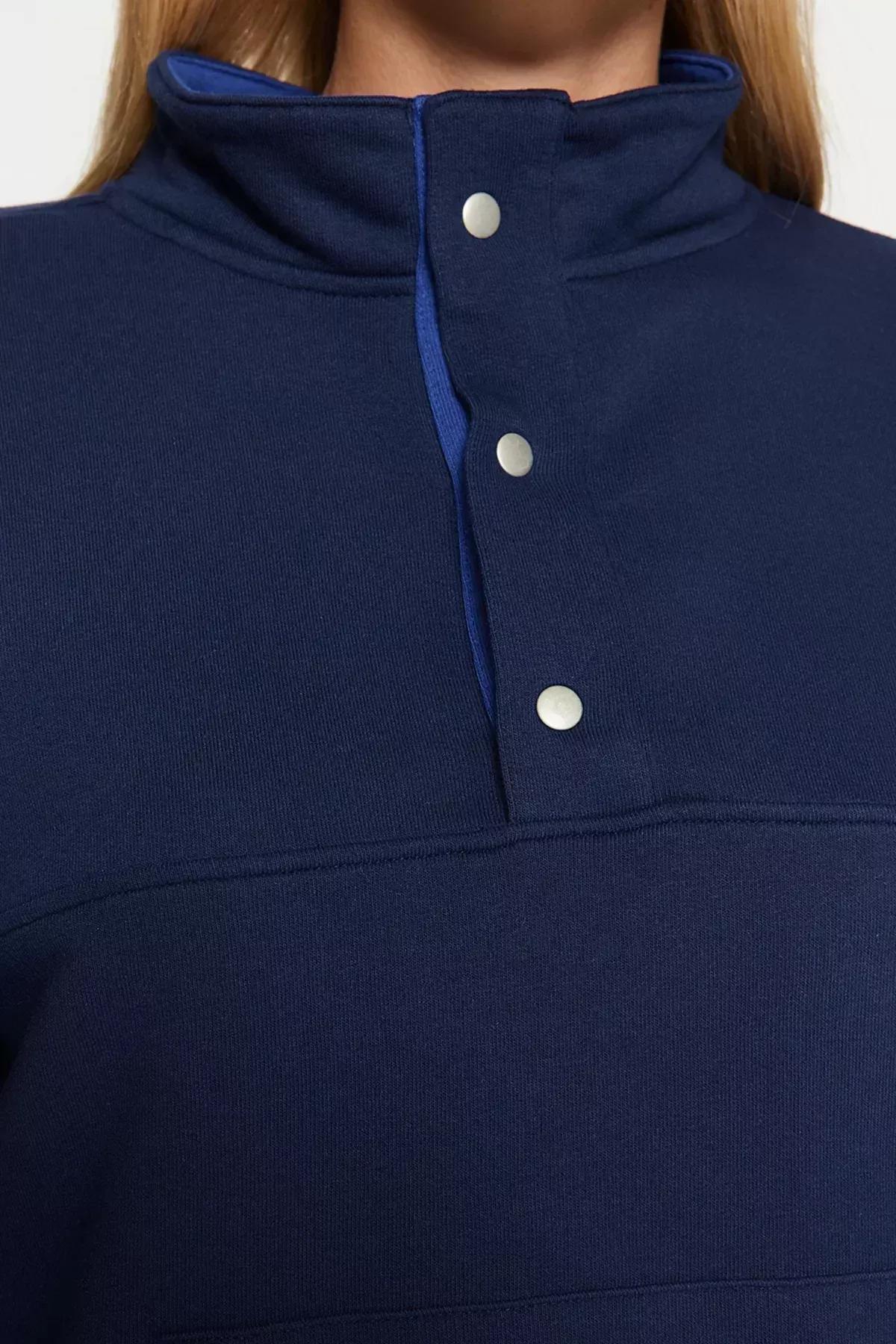 Blue Press-Studs Knitted Sweatshirt, Navy blue, large image number 4