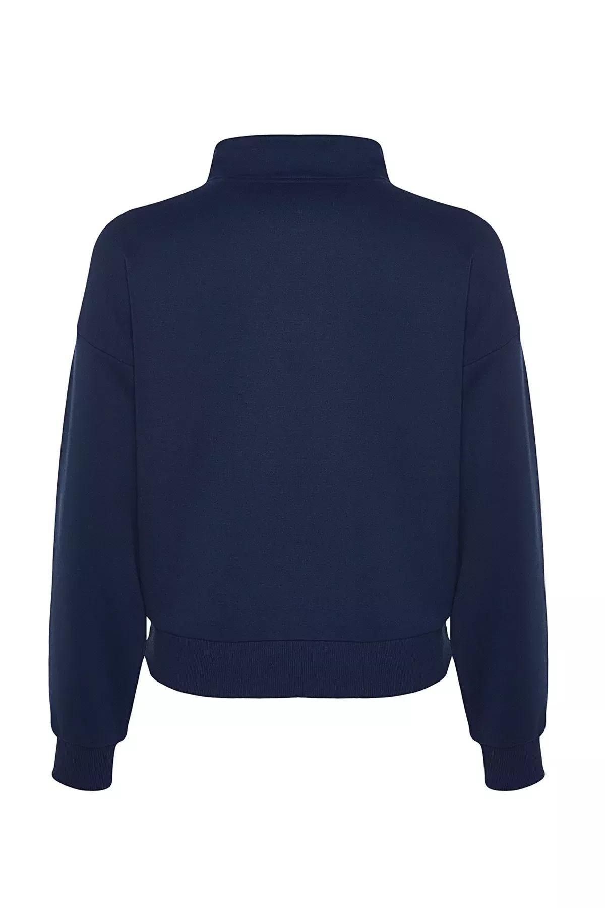Blue Press-Studs Knitted Sweatshirt, Navy blue, large image number 6