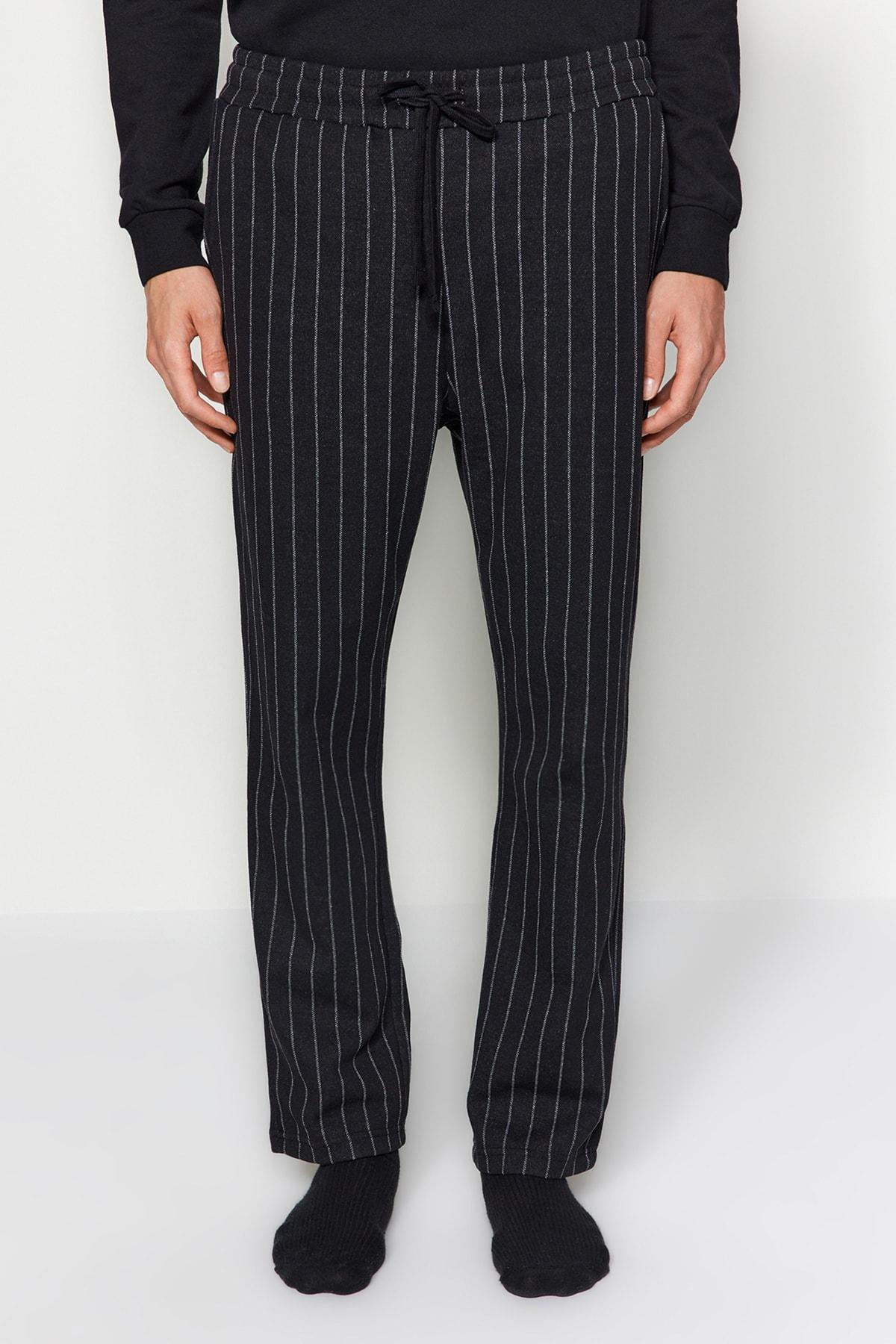 Black Striped Knitted Pyjamas Bottoms, , large image number 1