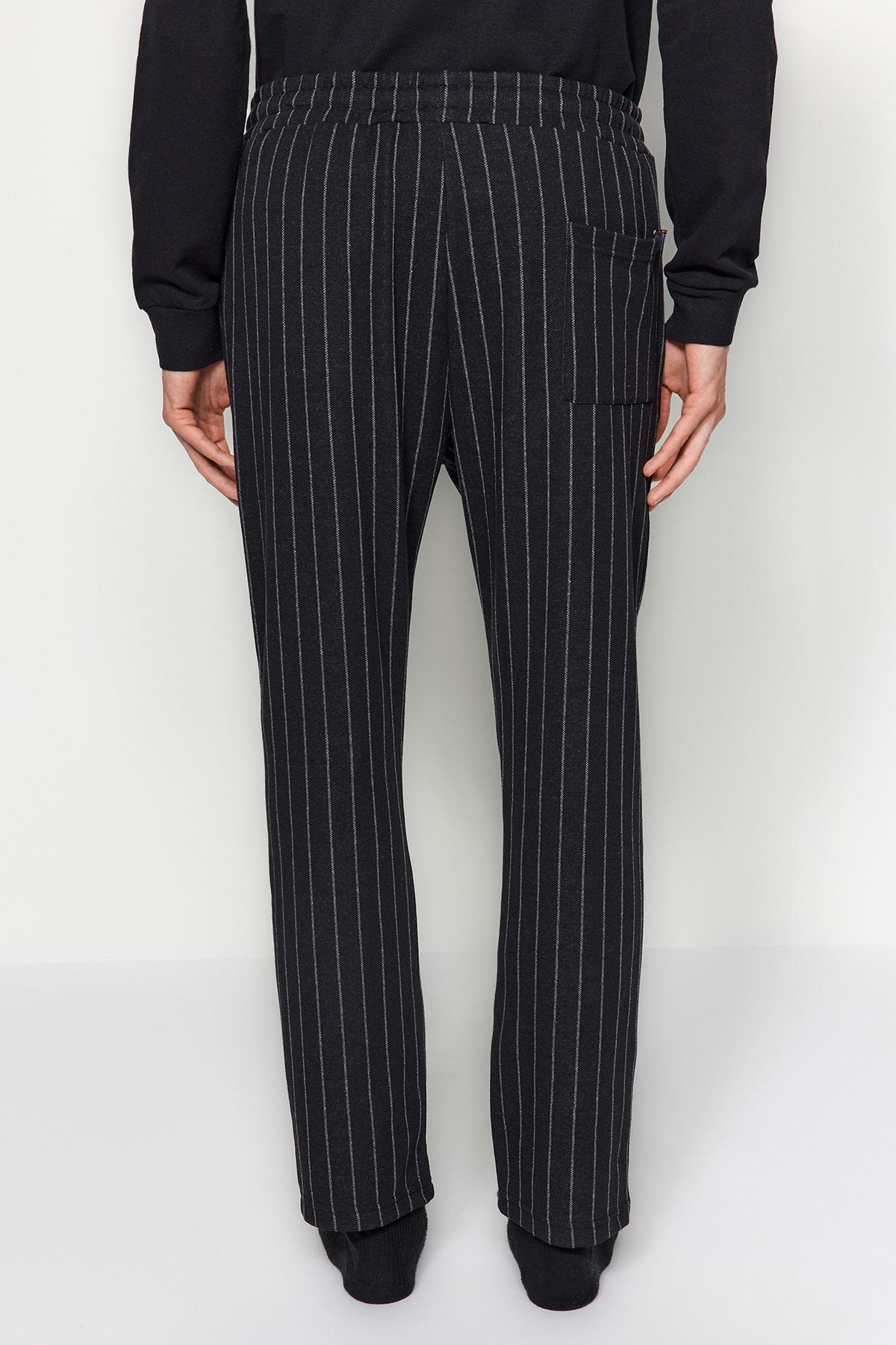 Black Striped Knitted Pyjamas Bottoms, , large image number 3