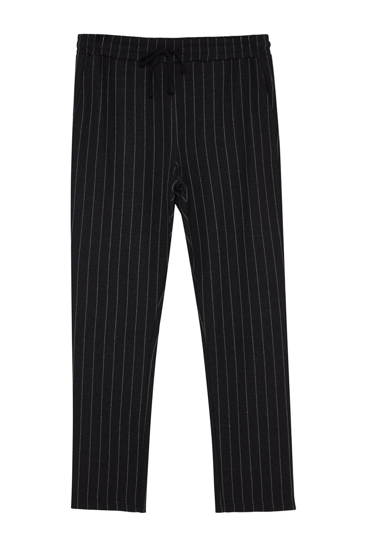Black Striped Knitted Pyjamas Bottoms, , large image number 5
