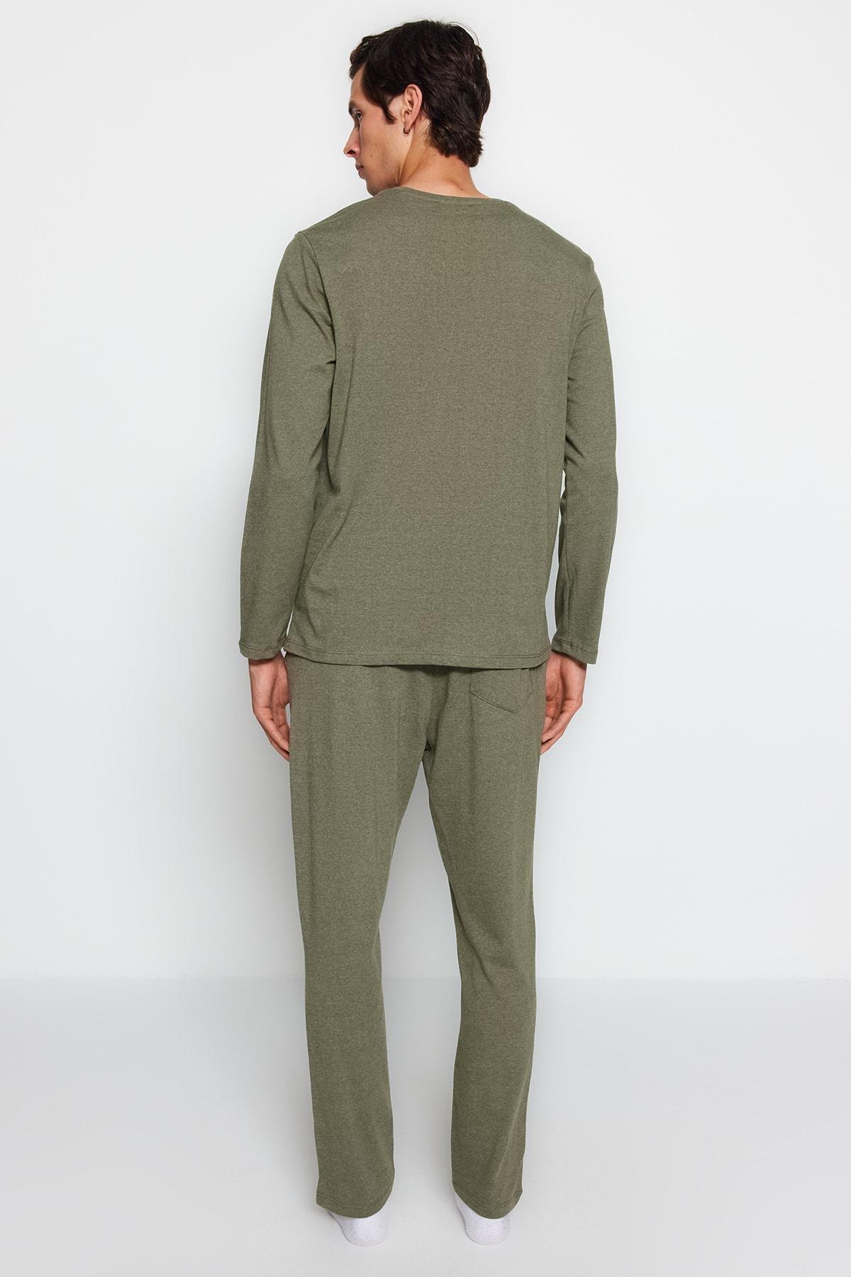 Khaki Printed Knitted Pyjamas Set, , large image number 2