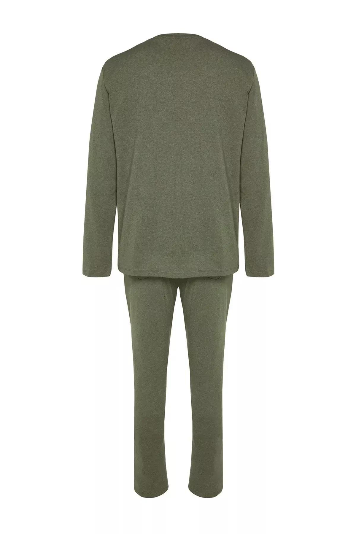 Khaki Printed Knitted Pyjamas Set, Khaki, large image number 6