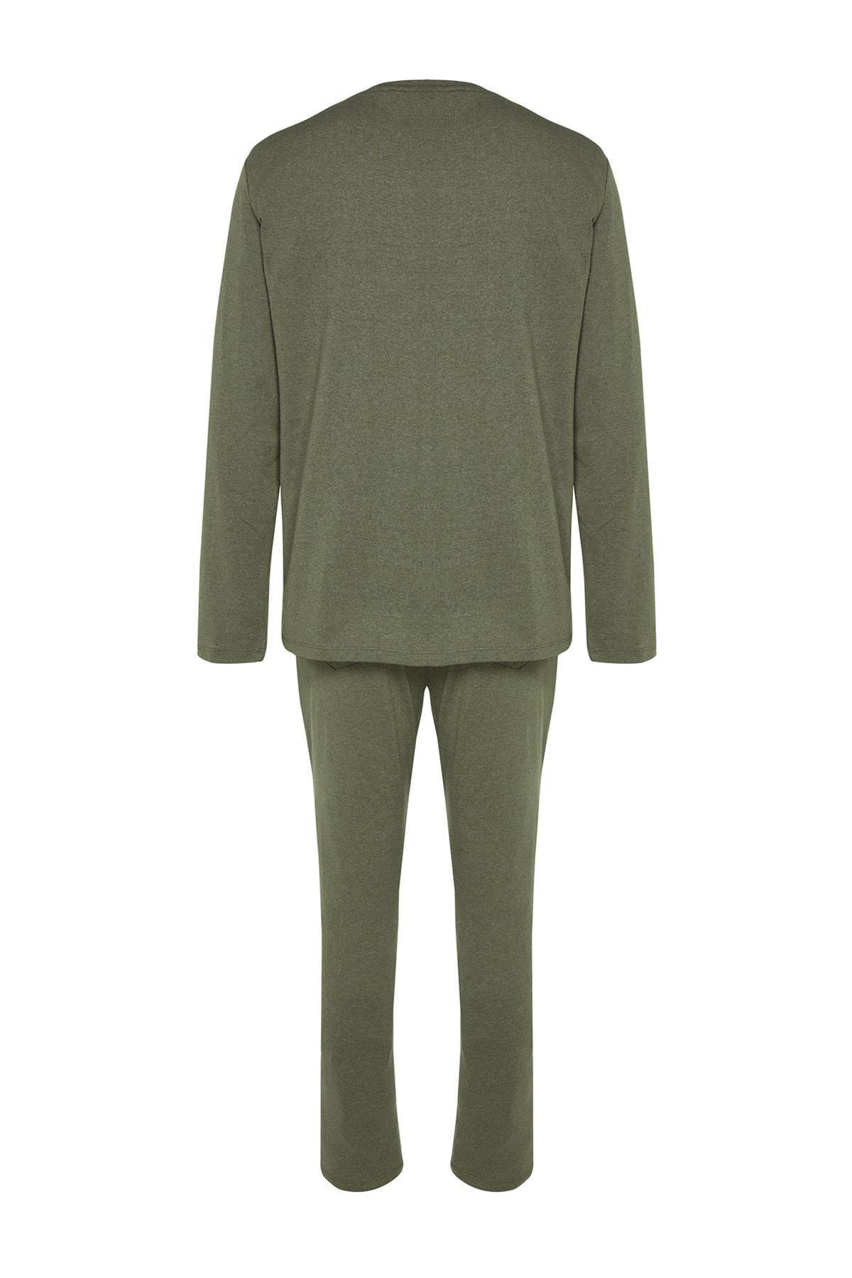 Khaki Printed Knitted Pyjamas Set, , large image number 6
