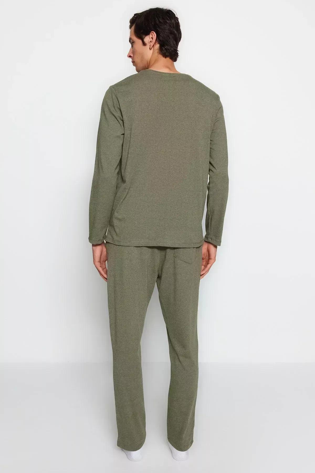 Khaki Printed Knitted Pyjamas Set, Khaki, large image number 7