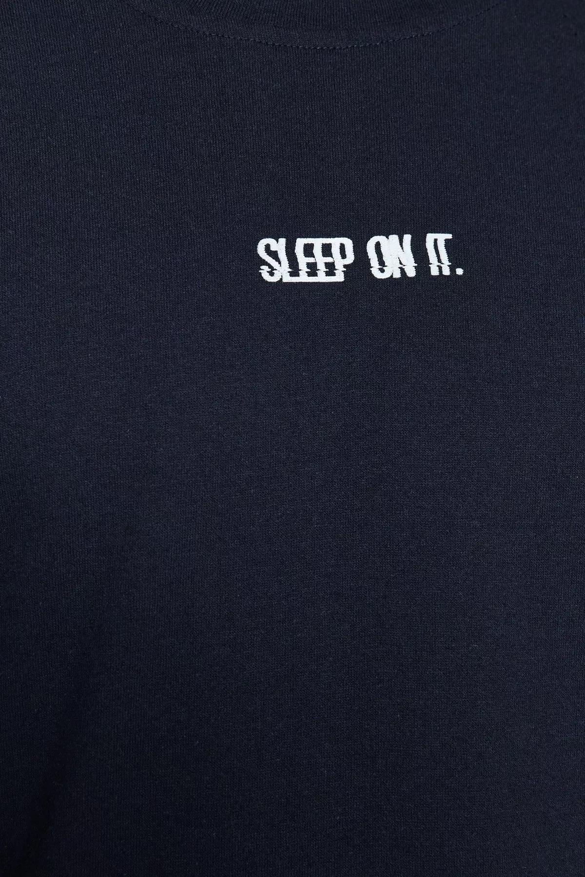 Navy Printed Knitted Pyjamas Set, , large image number 3