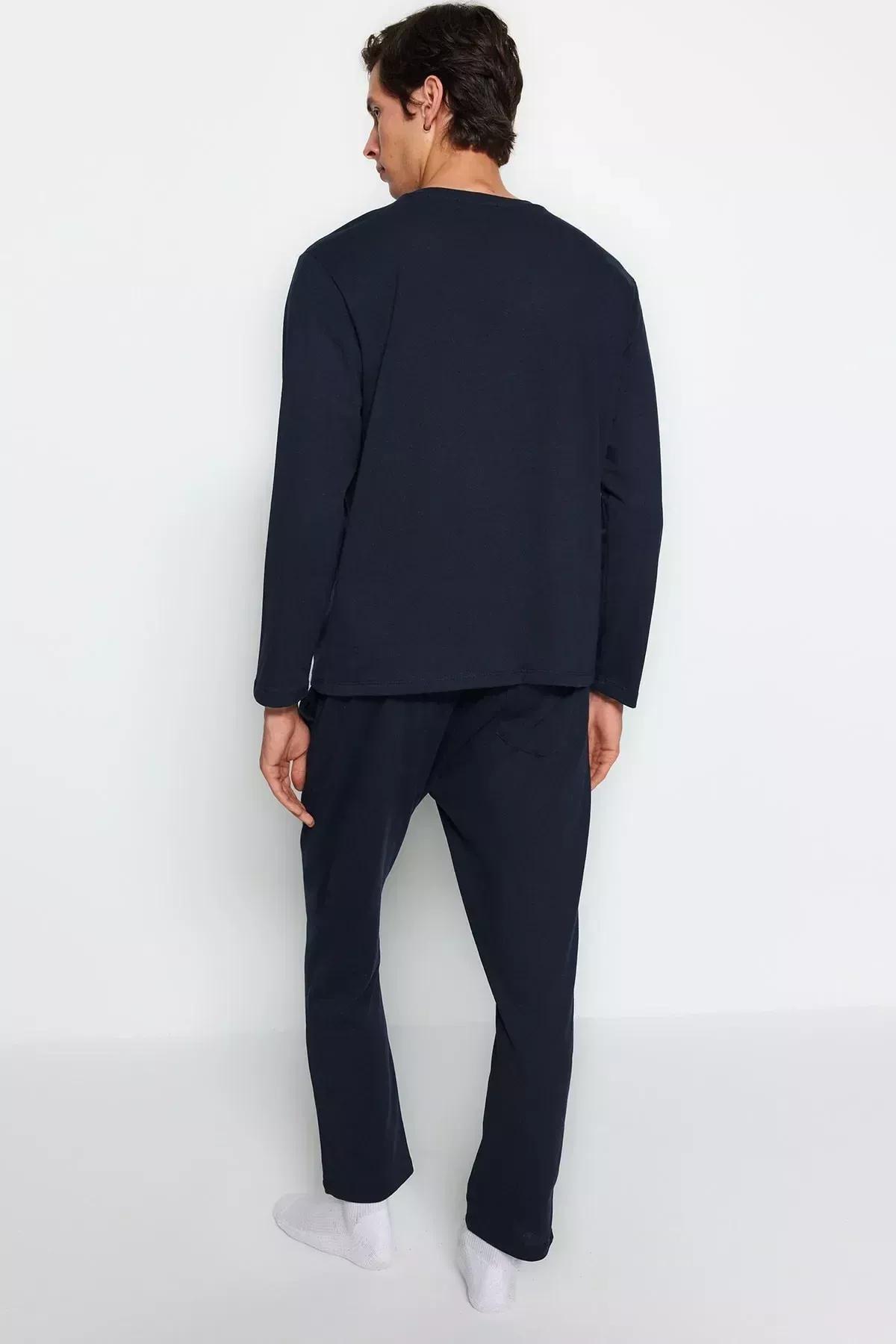 Navy Printed Knitted Pyjamas Set, Navy blue, large image number 4