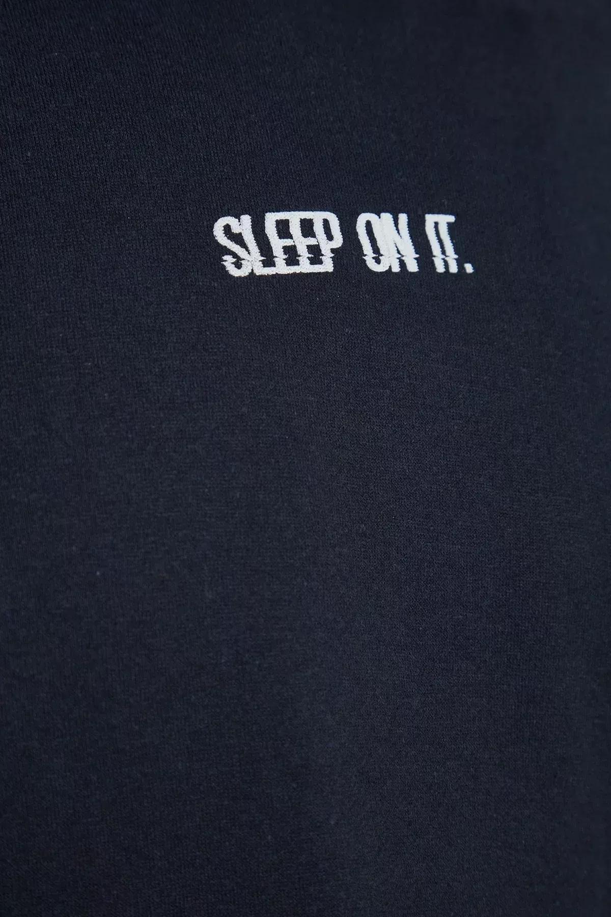 Navy Printed Knitted Pyjamas Set, Navy blue, large image number 5