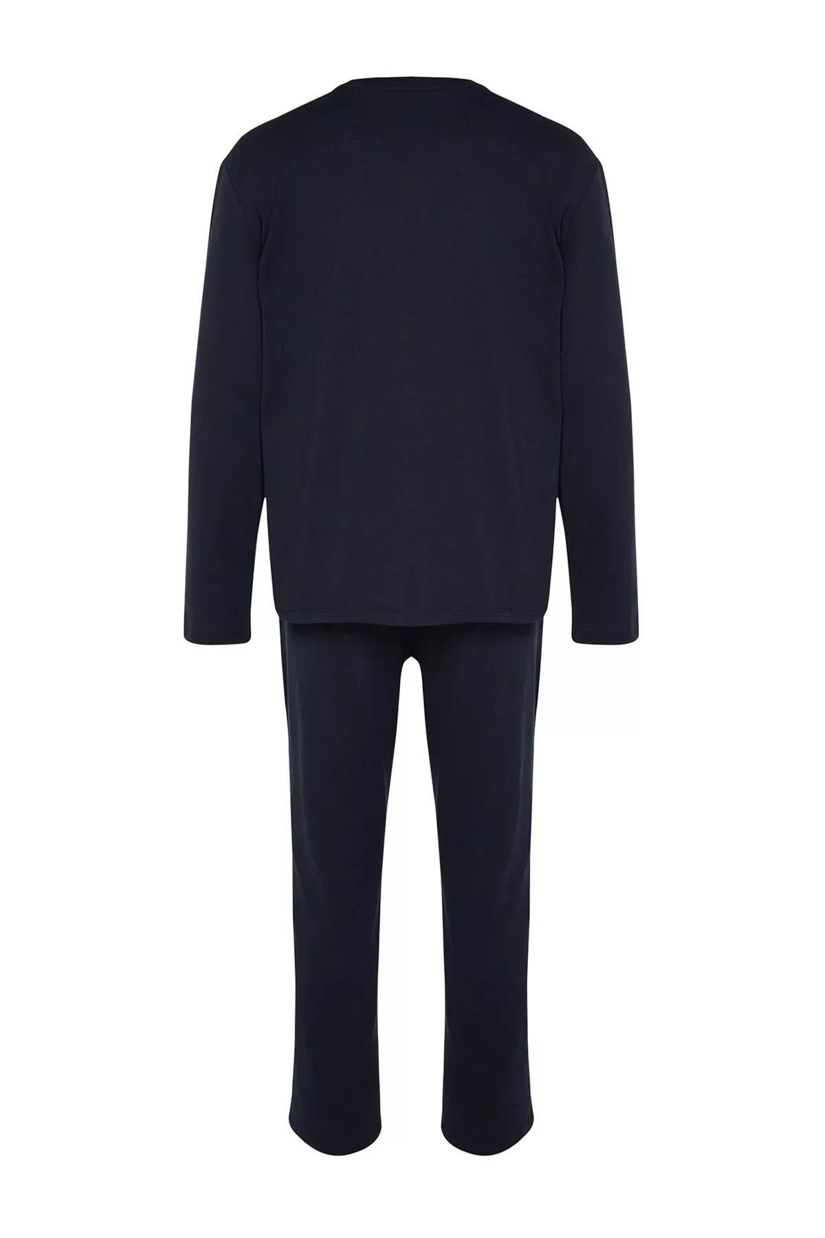 Navy Printed Knitted Pyjamas Set, Navy blue, large image number 7