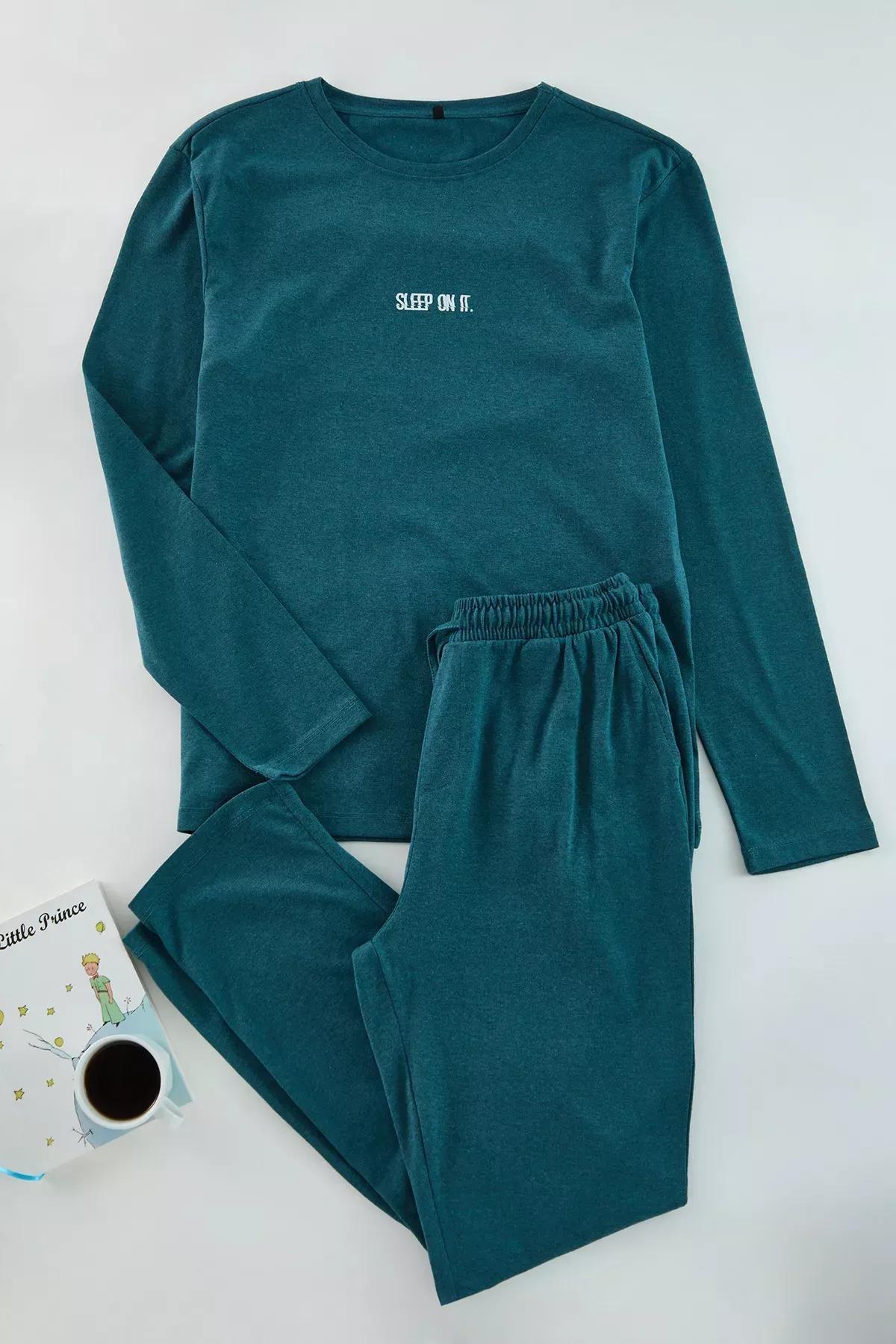 Green Mens Regular Fit Printed Pajama Set, , large image number 6