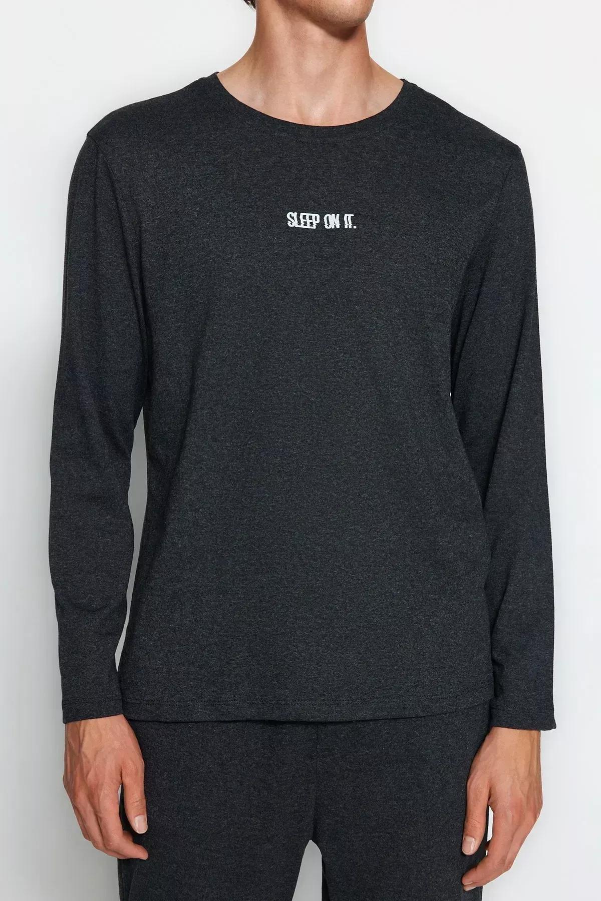 Grey Printed Knitted Pyjamas Set, Anthracite, large image number 4