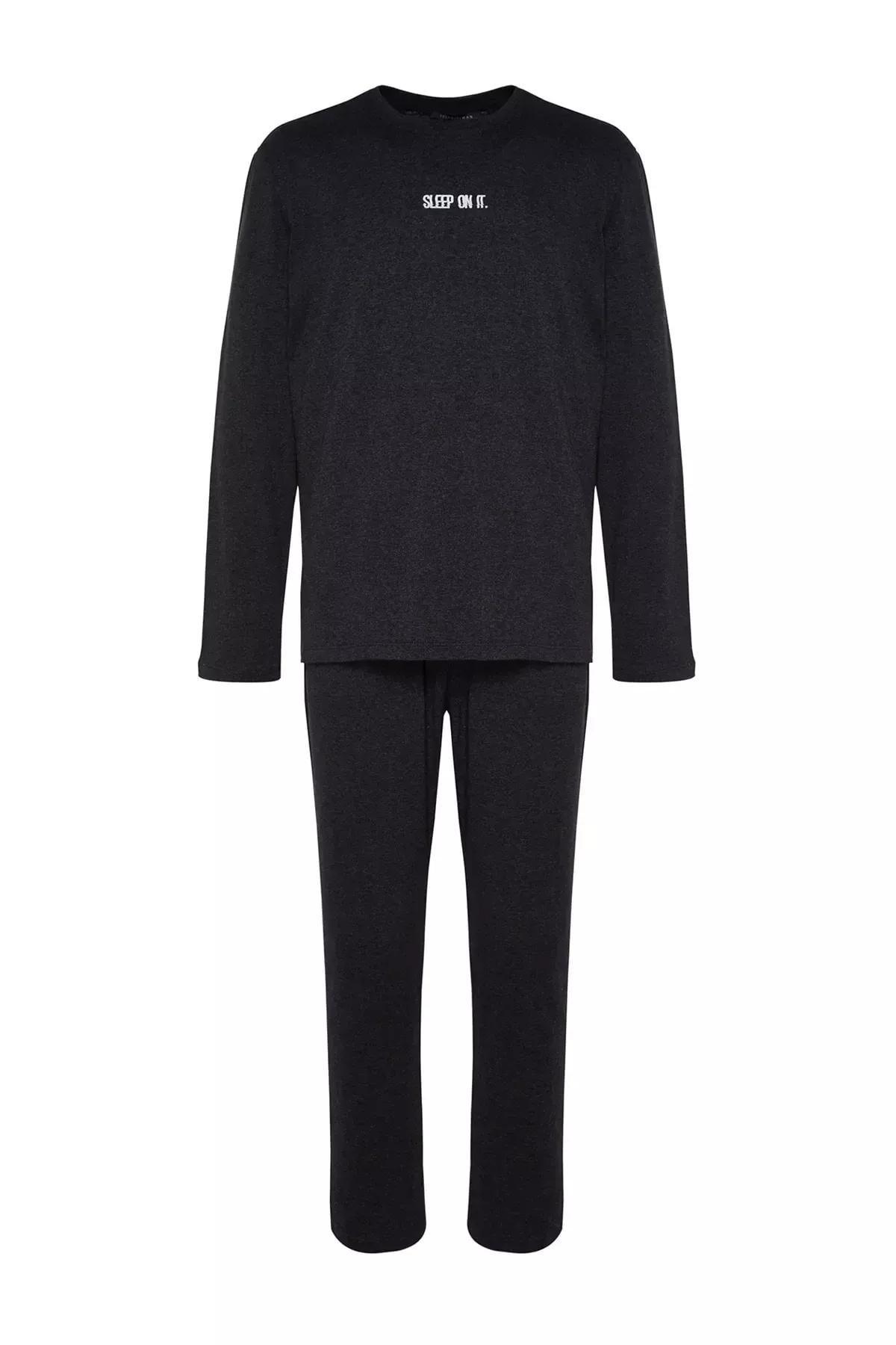 Grey Printed Knitted Pyjamas Set, Anthracite, large image number 5