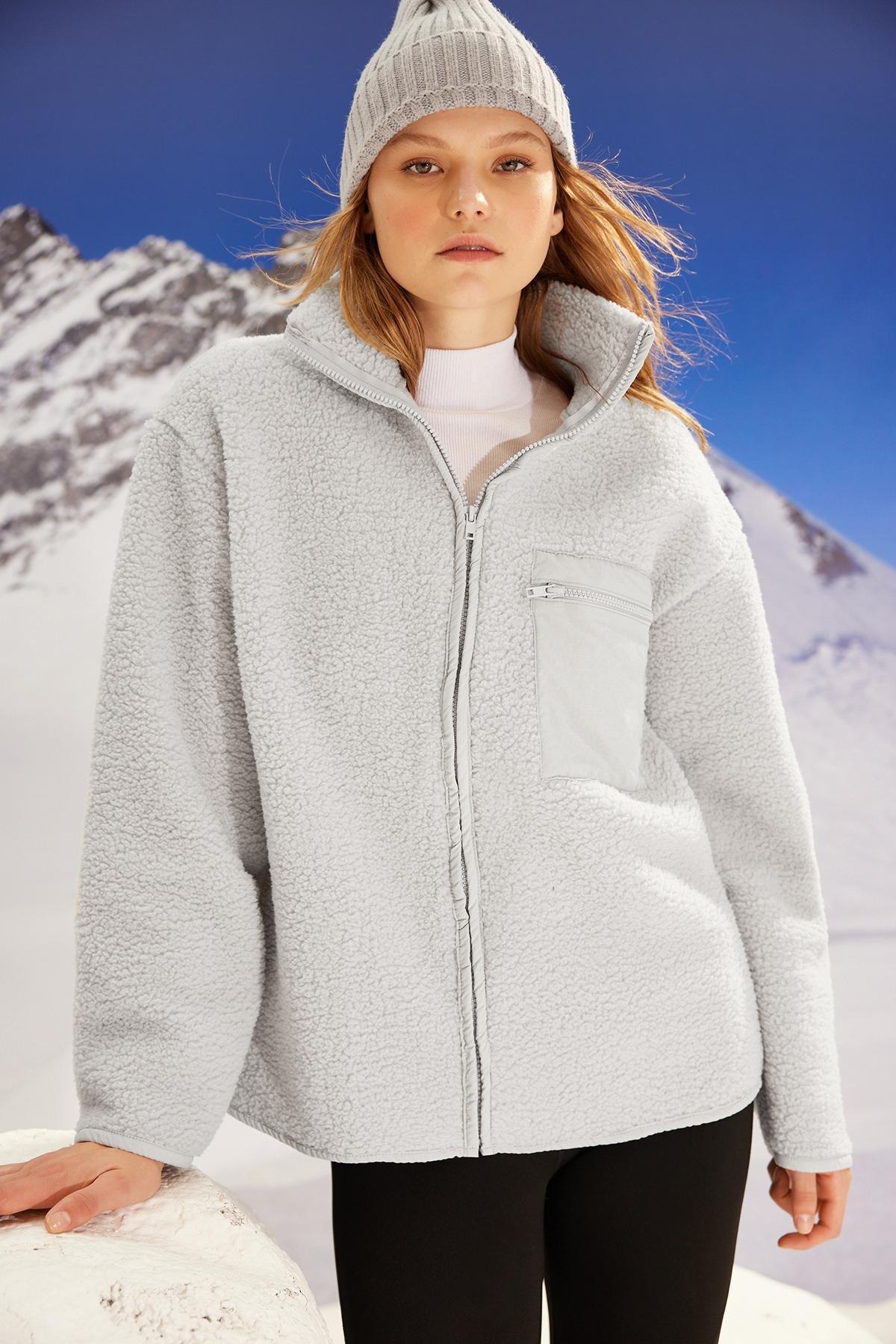 Gray Textured Fleece Sweatshirt, , large image number 0