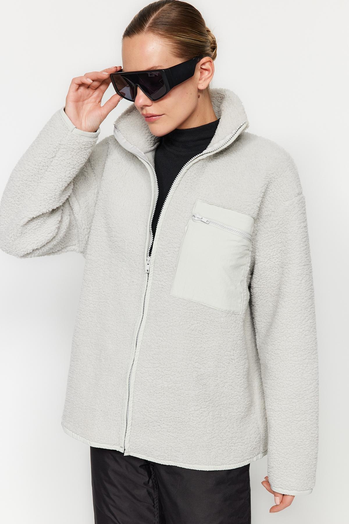 Gray Textured Fleece Sweatshirt, , large image number 1