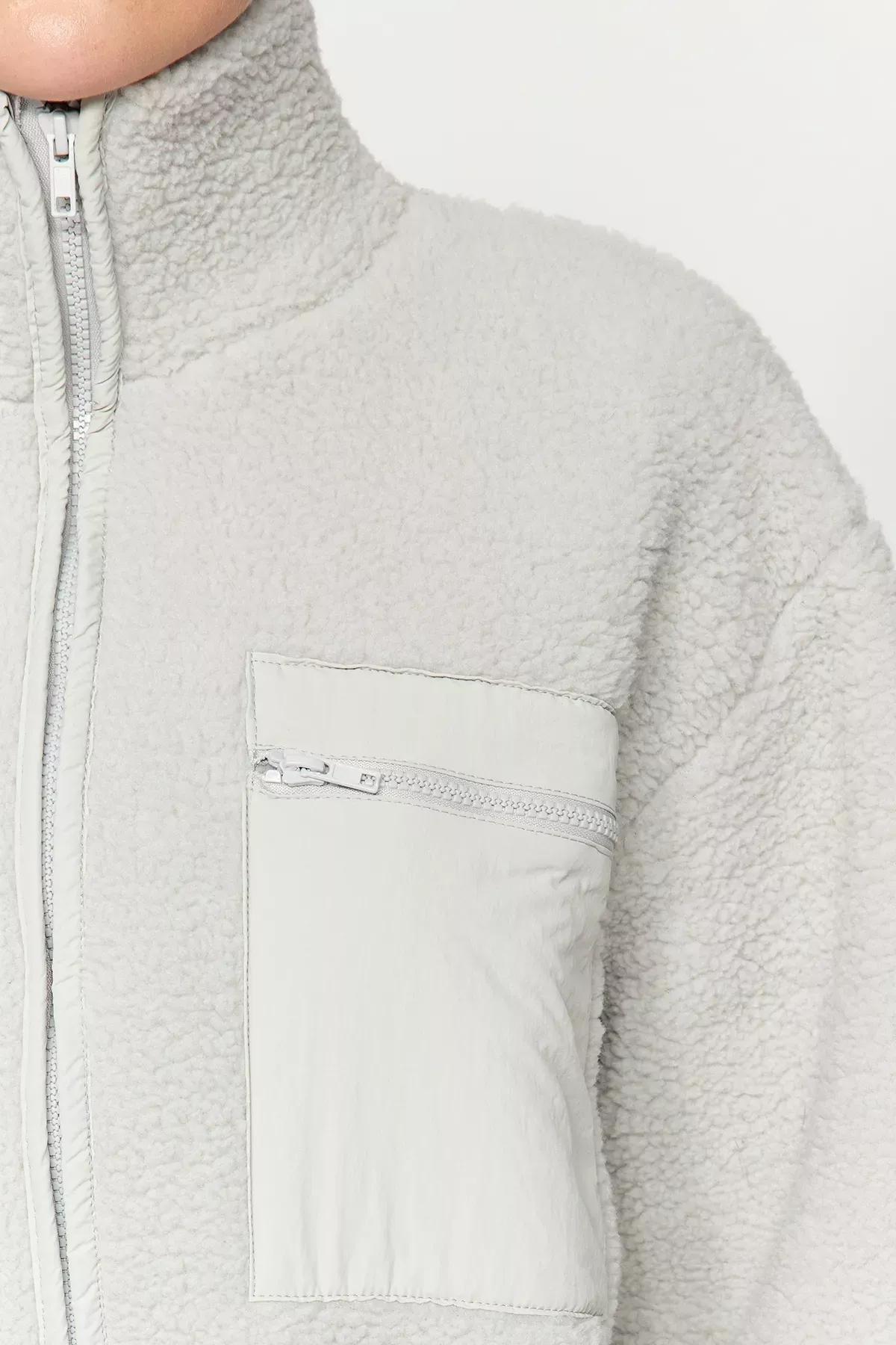 Gray Textured Fleece Sweatshirt, C101_1653, large image number 3