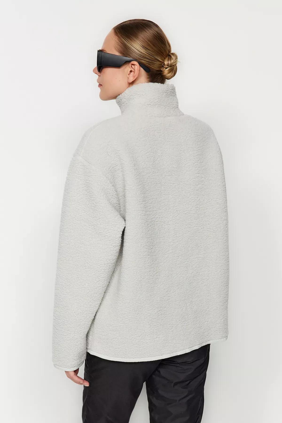 Gray Textured Fleece Sweatshirt, C101_1653, large image number 4