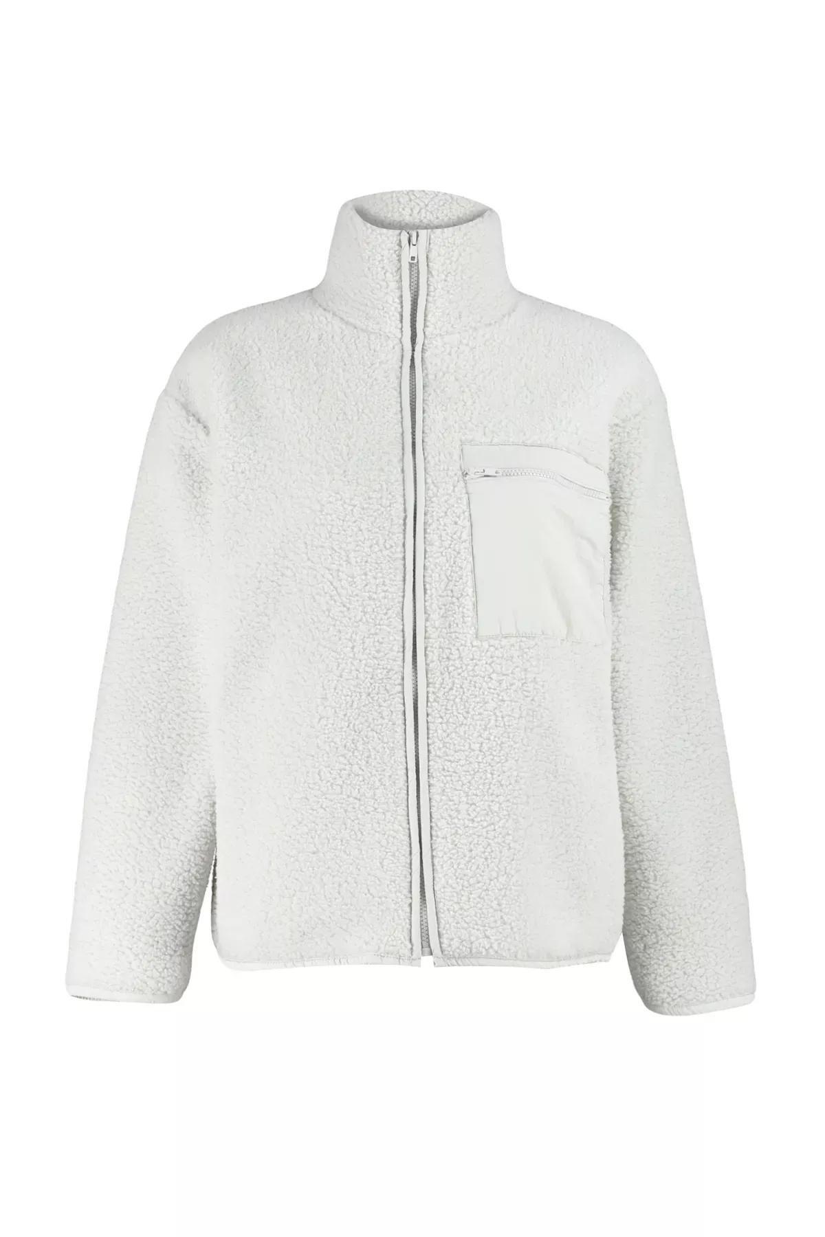 Gray Textured Fleece Sweatshirt, C101_1653, large image number 6