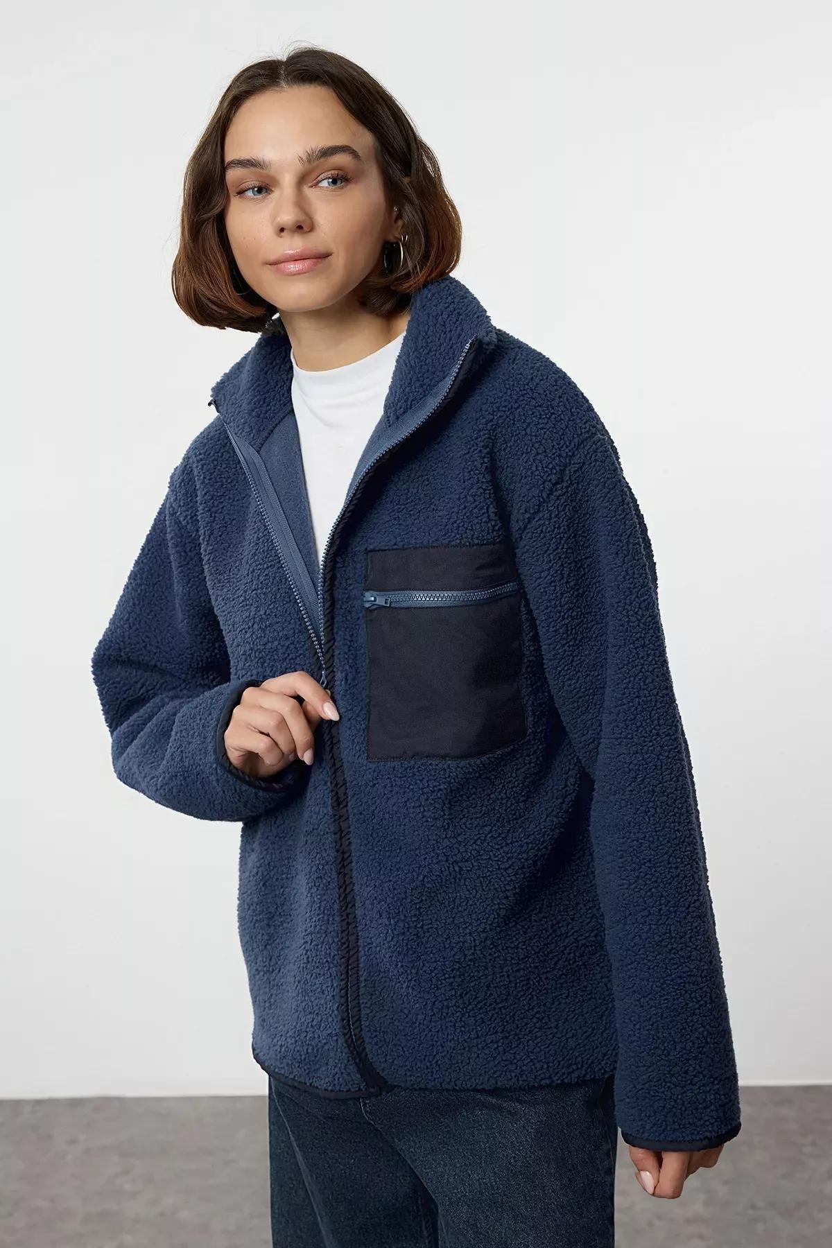 Winter Essentials Blue Thick Fleece Zippered Sweatshirt, , large image number 0