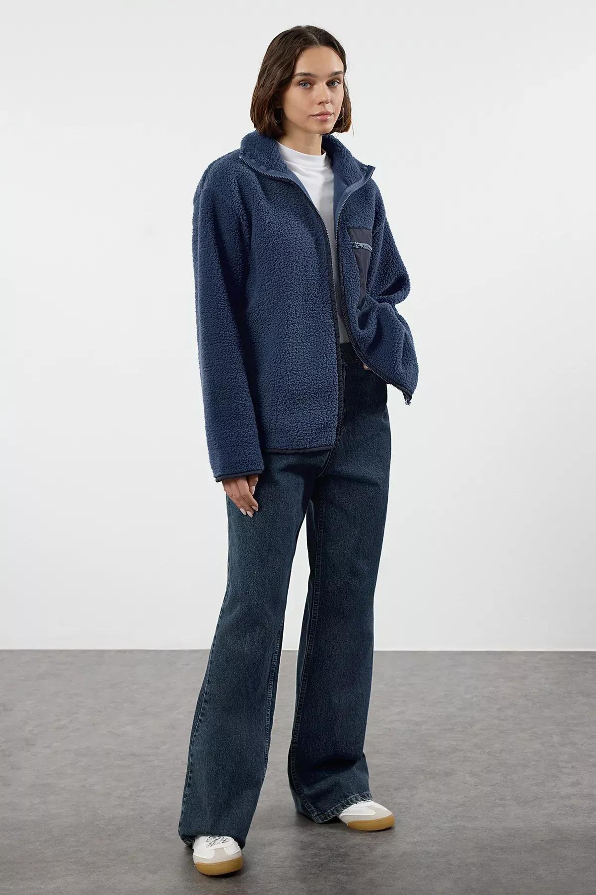 Winter Essentials Blue Thick Fleece Zippered Sweatshirt, , large image number 1