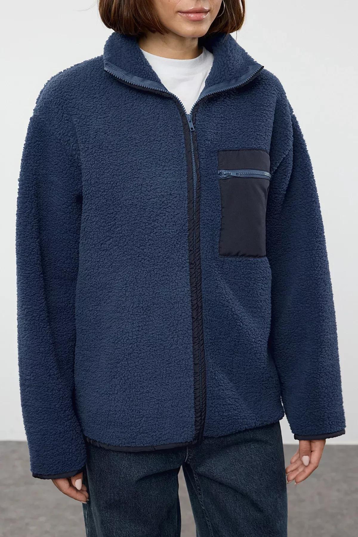 Winter Essentials Blue Thick Fleece Zippered Sweatshirt, , large image number 2