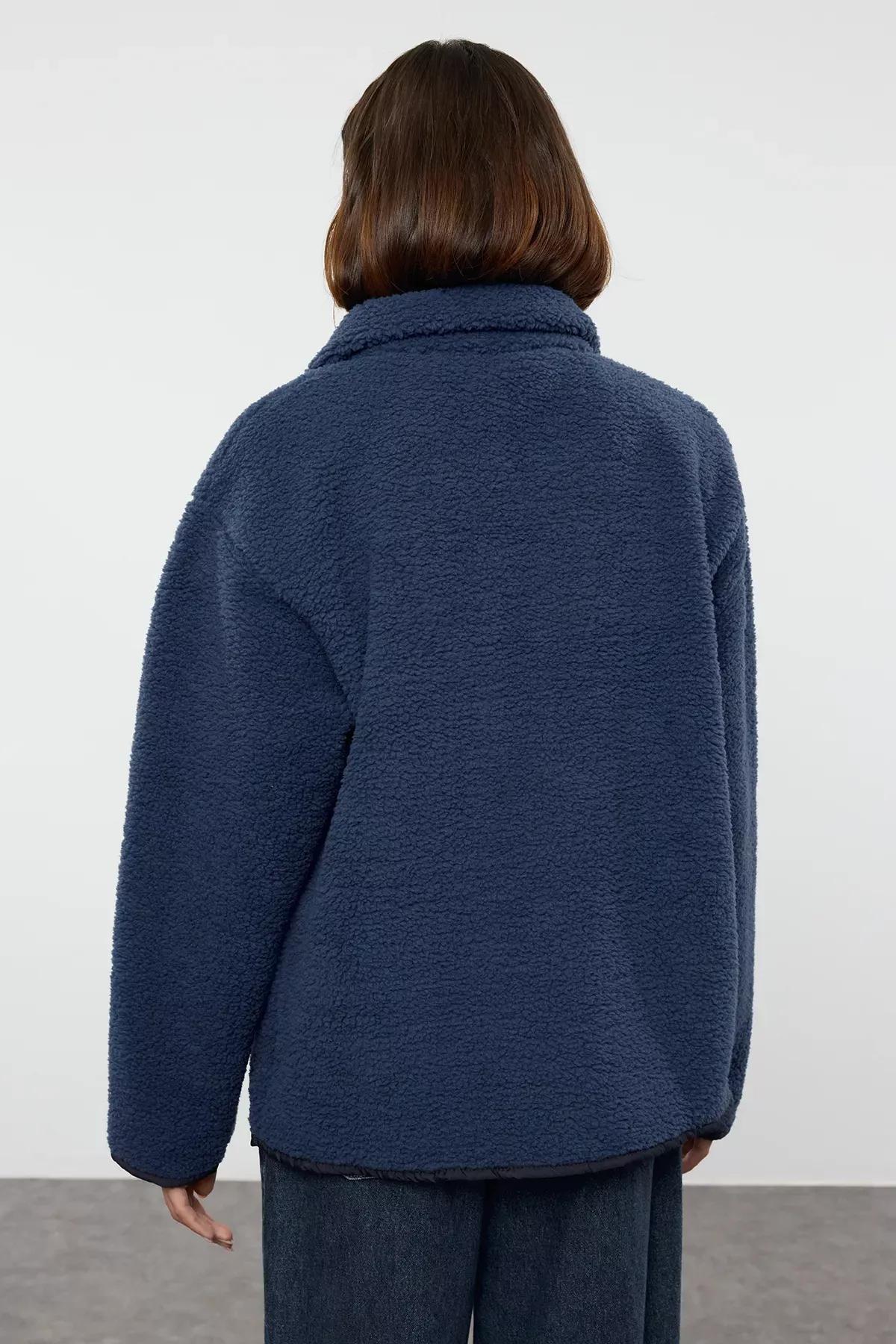 Winter Essentials Blue Thick Fleece Zippered Sweatshirt, , large image number 4