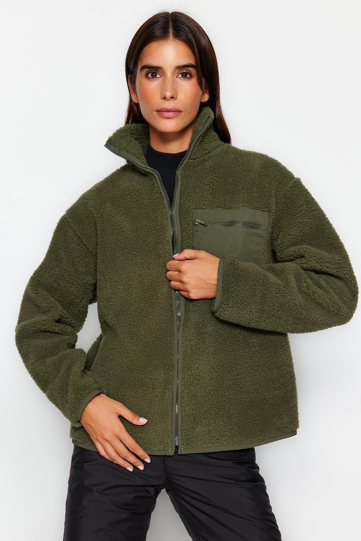 Khaki Textured Fleece Sweater TWOAW24SW00071, , medium