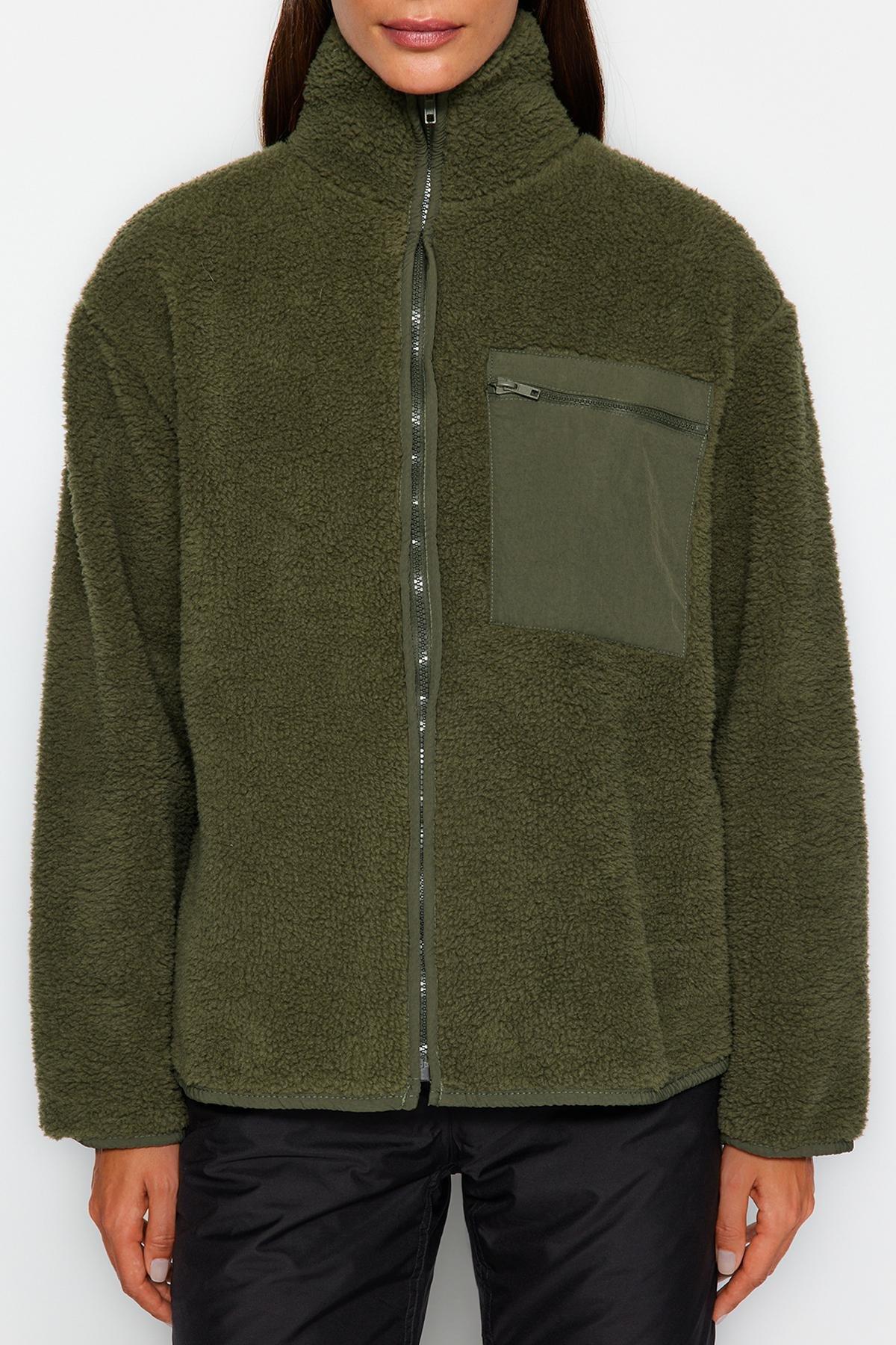 Khaki Textured Fleece Sweater TWOAW24SW00071, , large image number 1