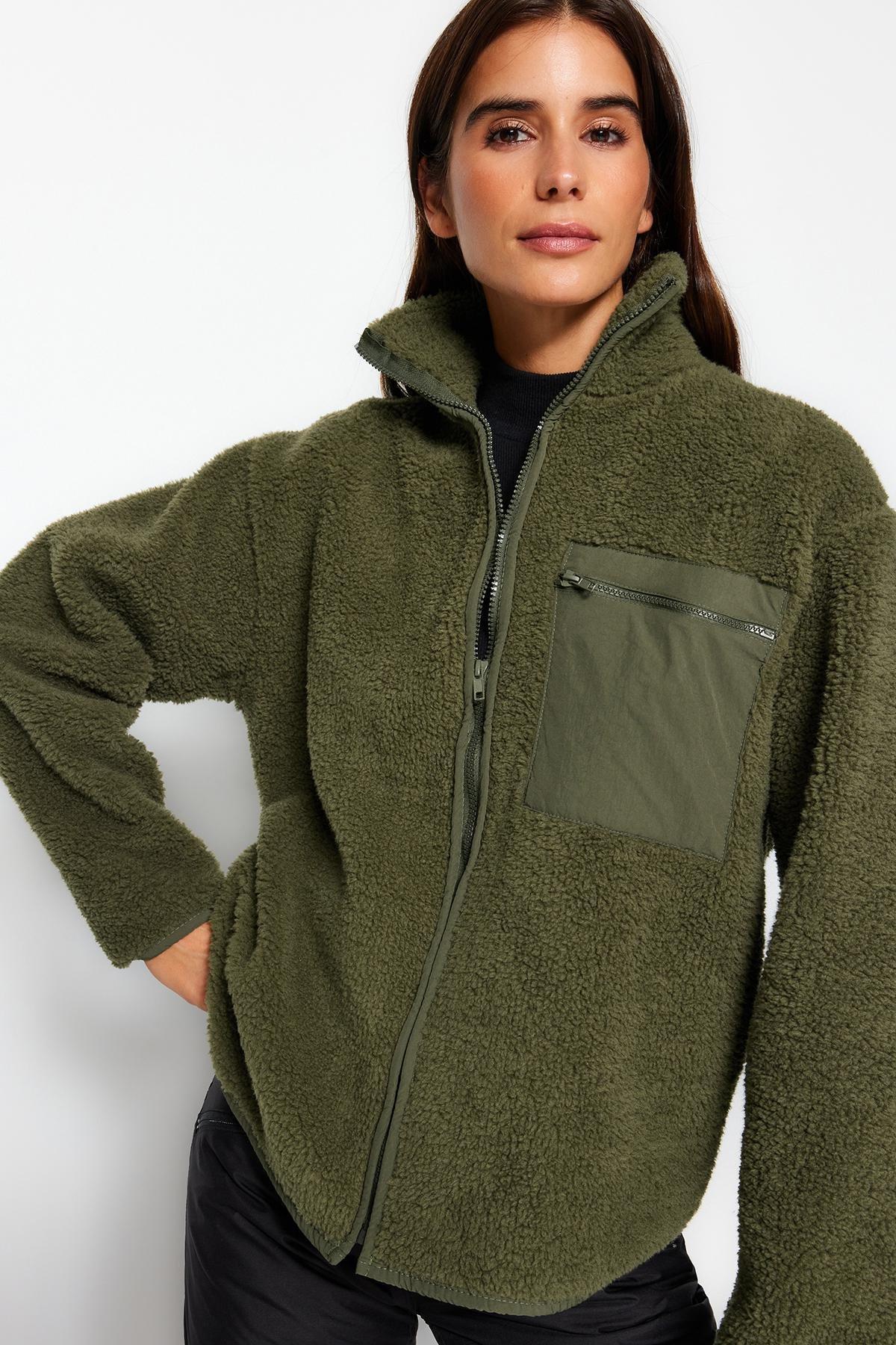 Khaki Textured Fleece Sweater TWOAW24SW00071, , large image number 3