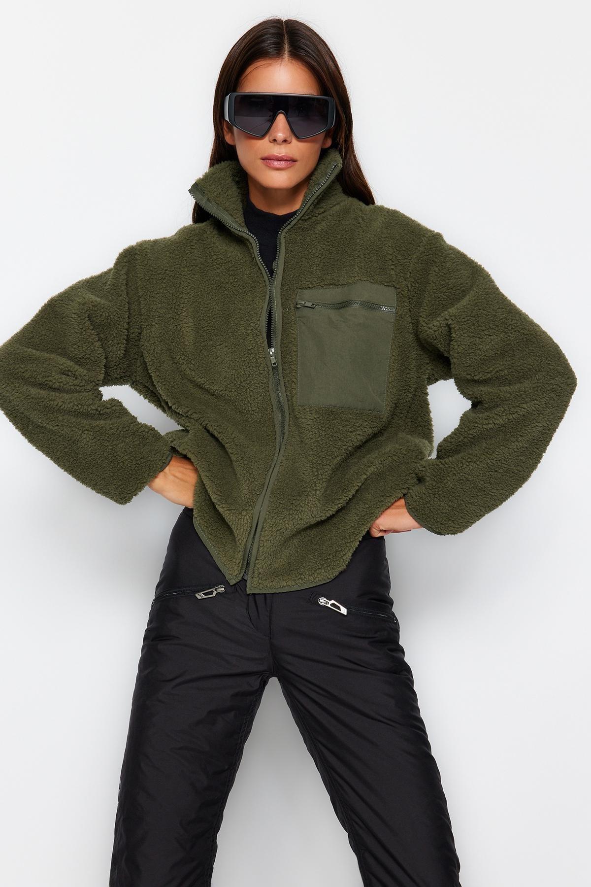 Khaki Textured Fleece Sweater TWOAW24SW00071, , large image number 4
