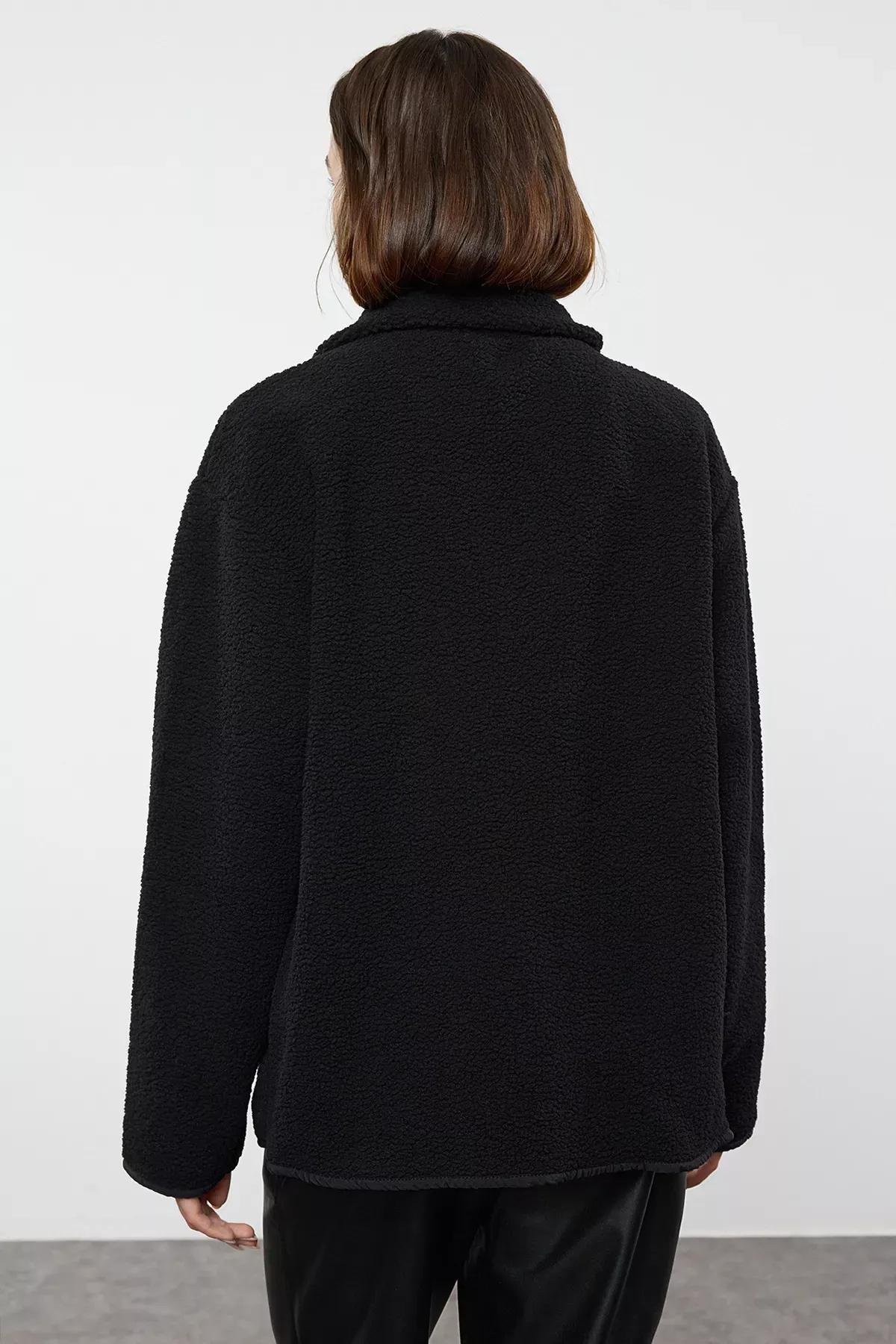 Black Zippered Long Sleeve Sweatshirt, , large image number 4