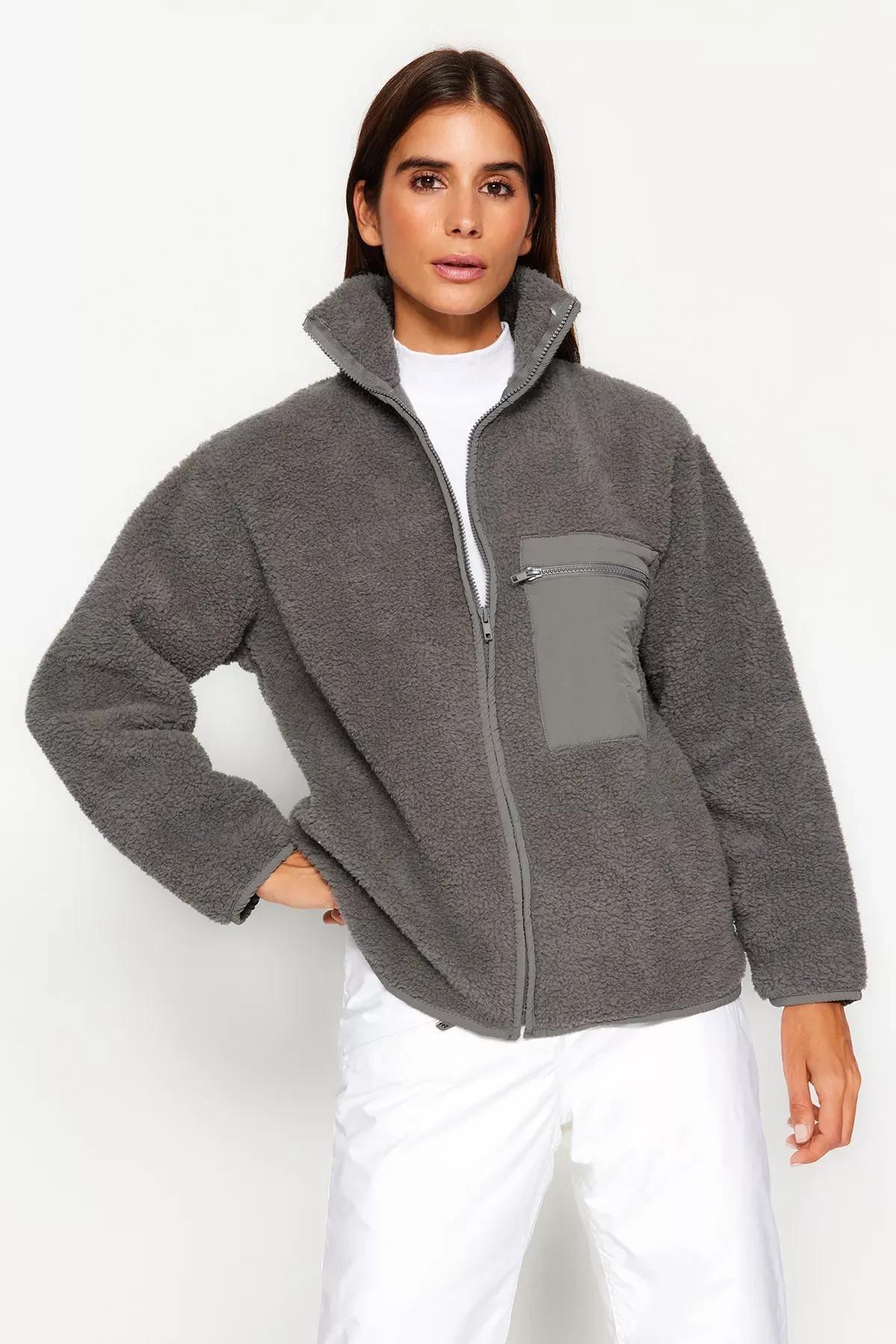Grey Fleece Zipper Sweatshirt, , large image number 0