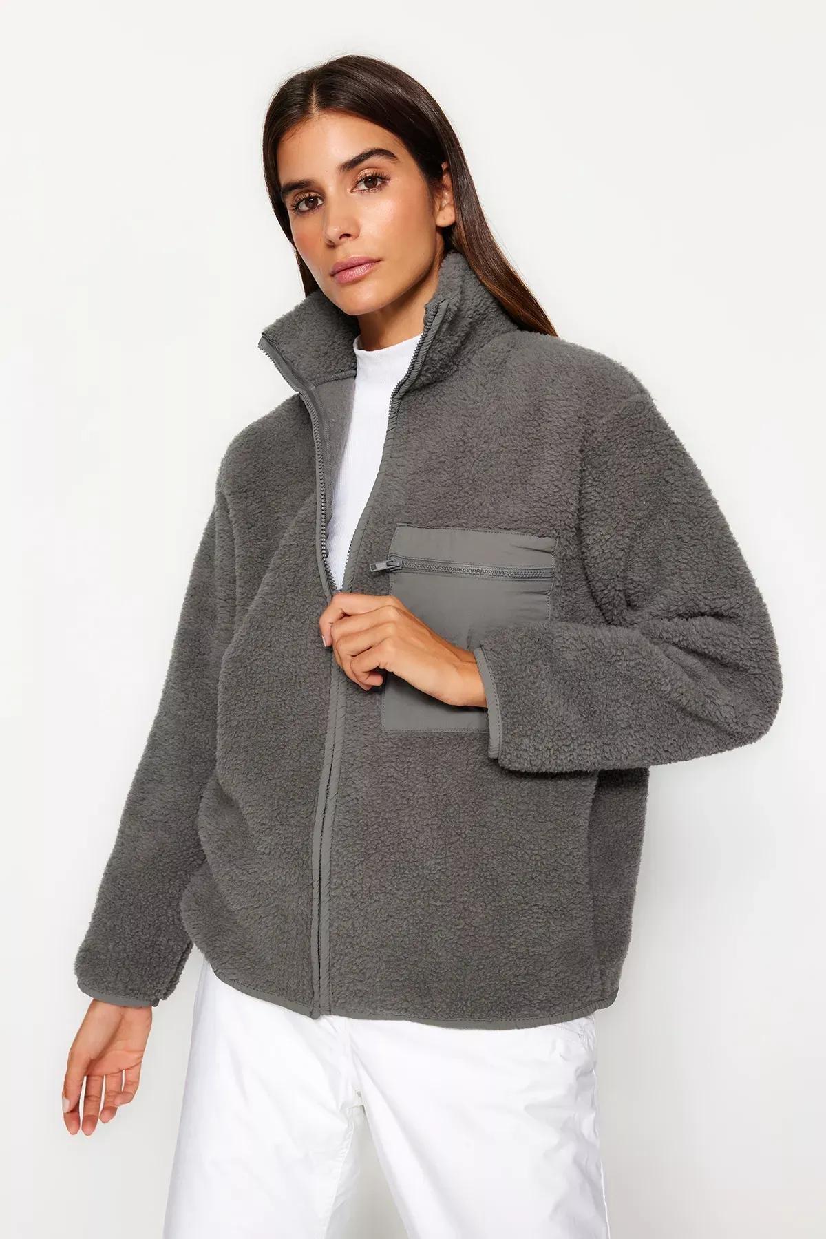 Grey Fleece Zipper Sweatshirt, , large image number 1