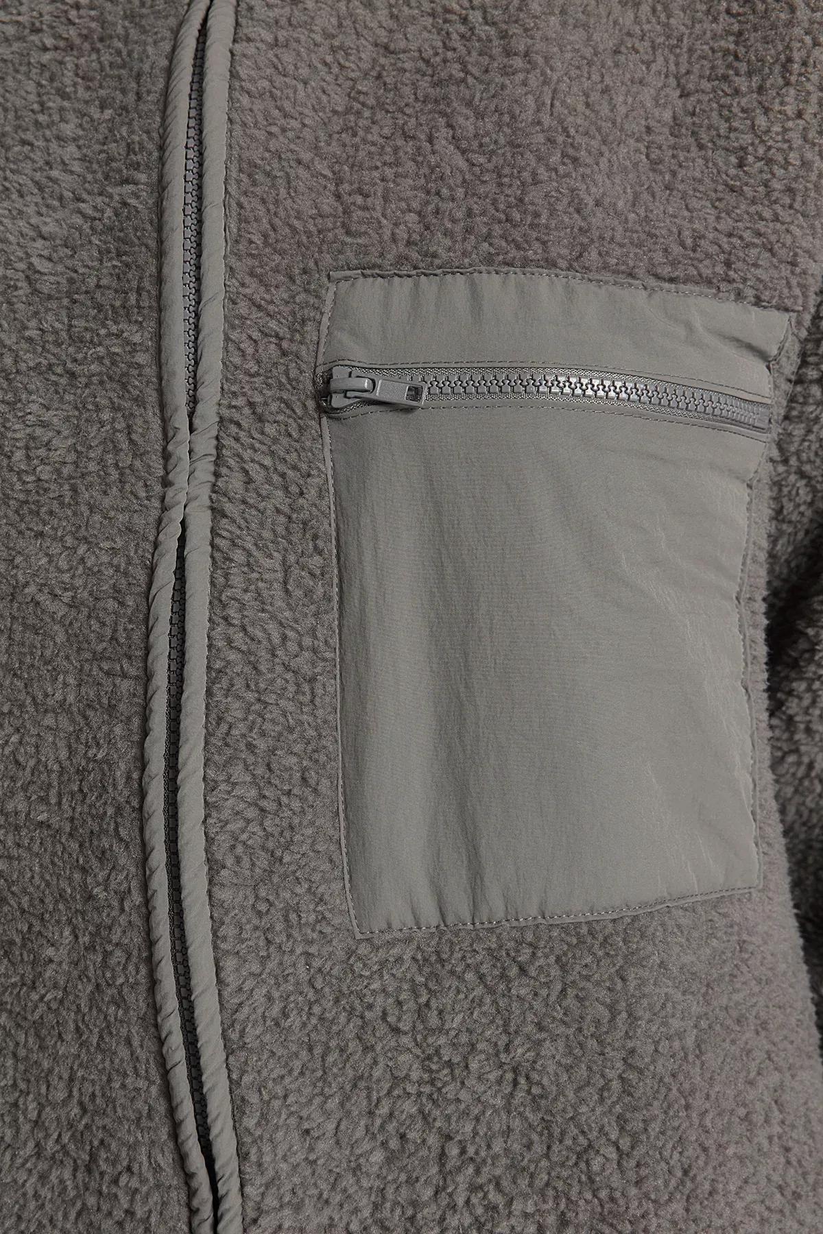 Grey Fleece Zipper Sweatshirt, , large image number 2